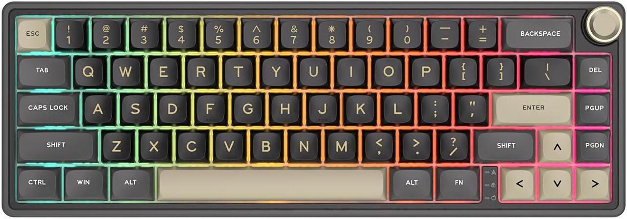 RK ROYAL KLUDGE R65 Wired Gaming Keyboard with Volume Knob and QMK & ViA RGB Backlit Mechanical Keyboard Gasket Mount with PBT Keycaps, MDA Profile, 66 Keys Hot Swappable Chartreuse Switch