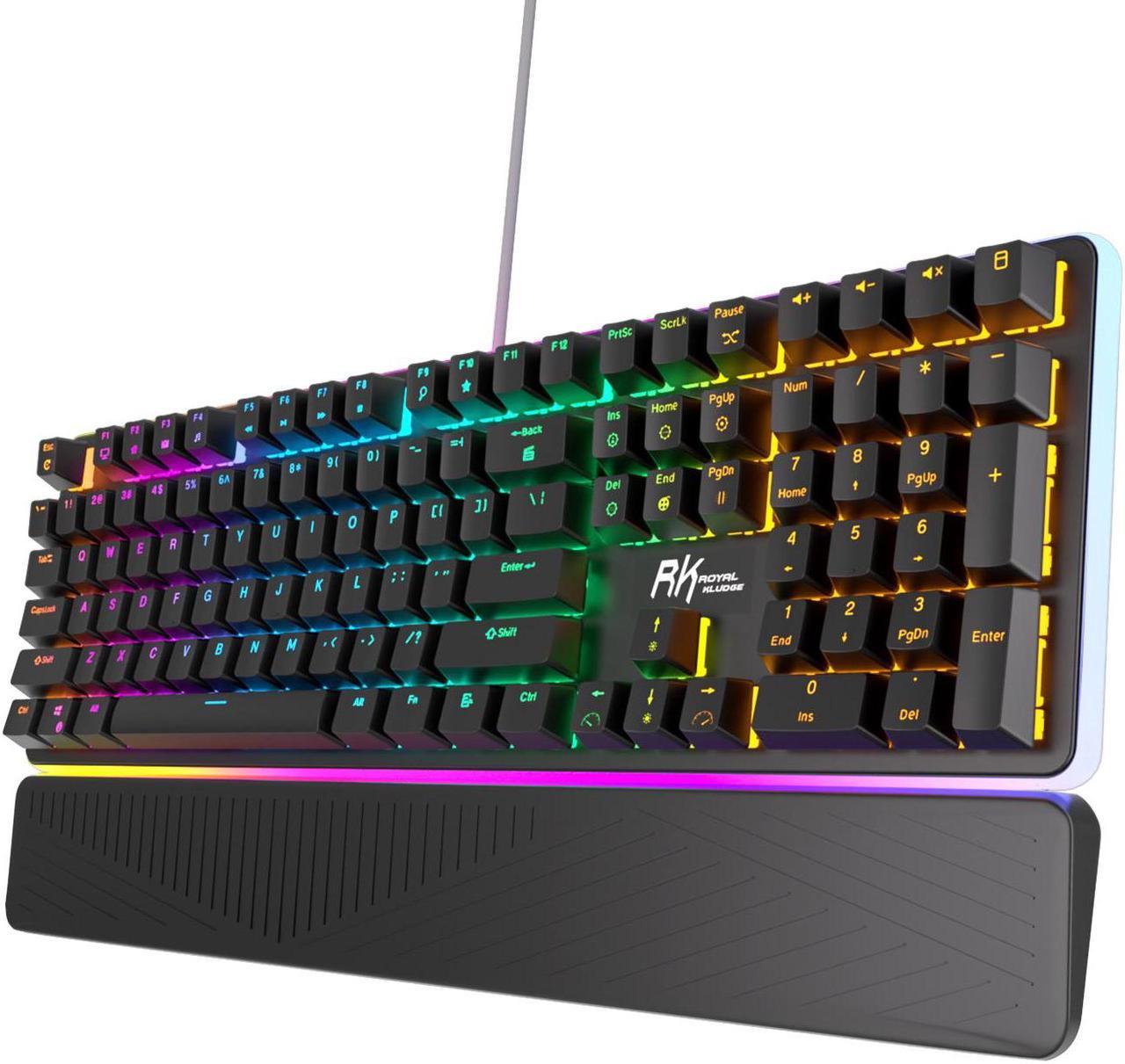 RK ROYAL KLUDGE RK918 Wired Mechanical Keyboard 108 Keys 100% RGB Backlit Gaming Keyboard with Large LED Sorrounding Side Lamp and Palm Rest Brown Switch Black