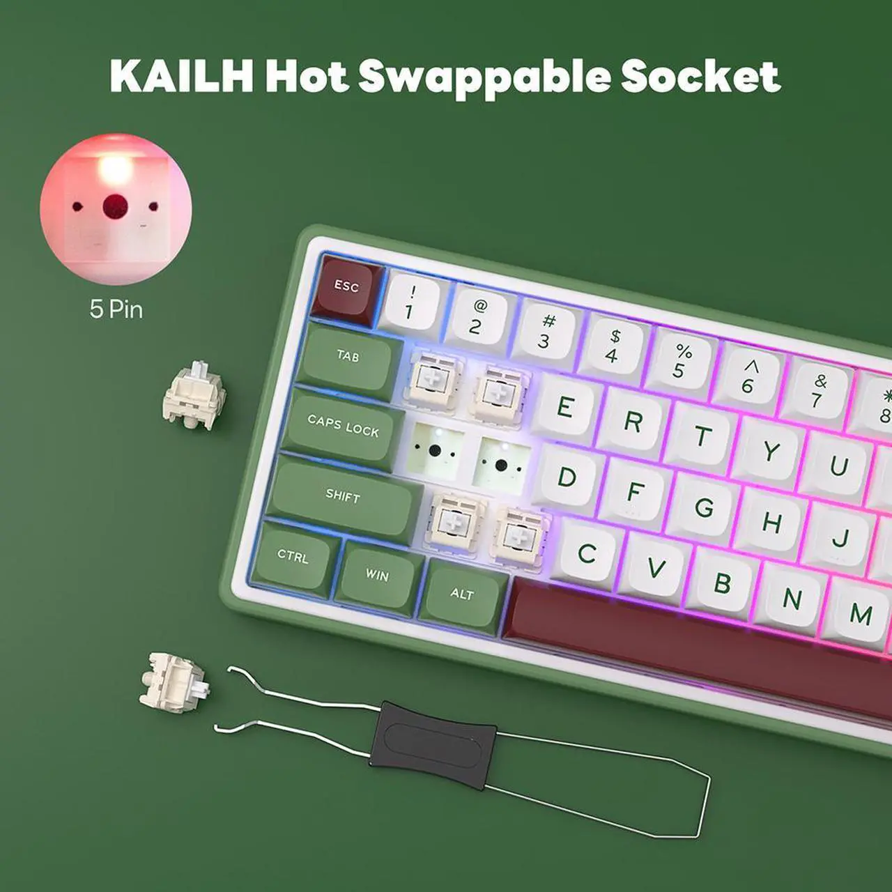 Alt view image 4 of 7 - RK ROYAL KLUDGE R65 Wired Gaming Keyboard with Volume Knob and QMK & ViA, 60% Percent RGB Backlit Mechanical Keyboard Gasket Mount with PBT Keycaps, MDA Profile, 66 Keys Hot Swappable Brown Switch