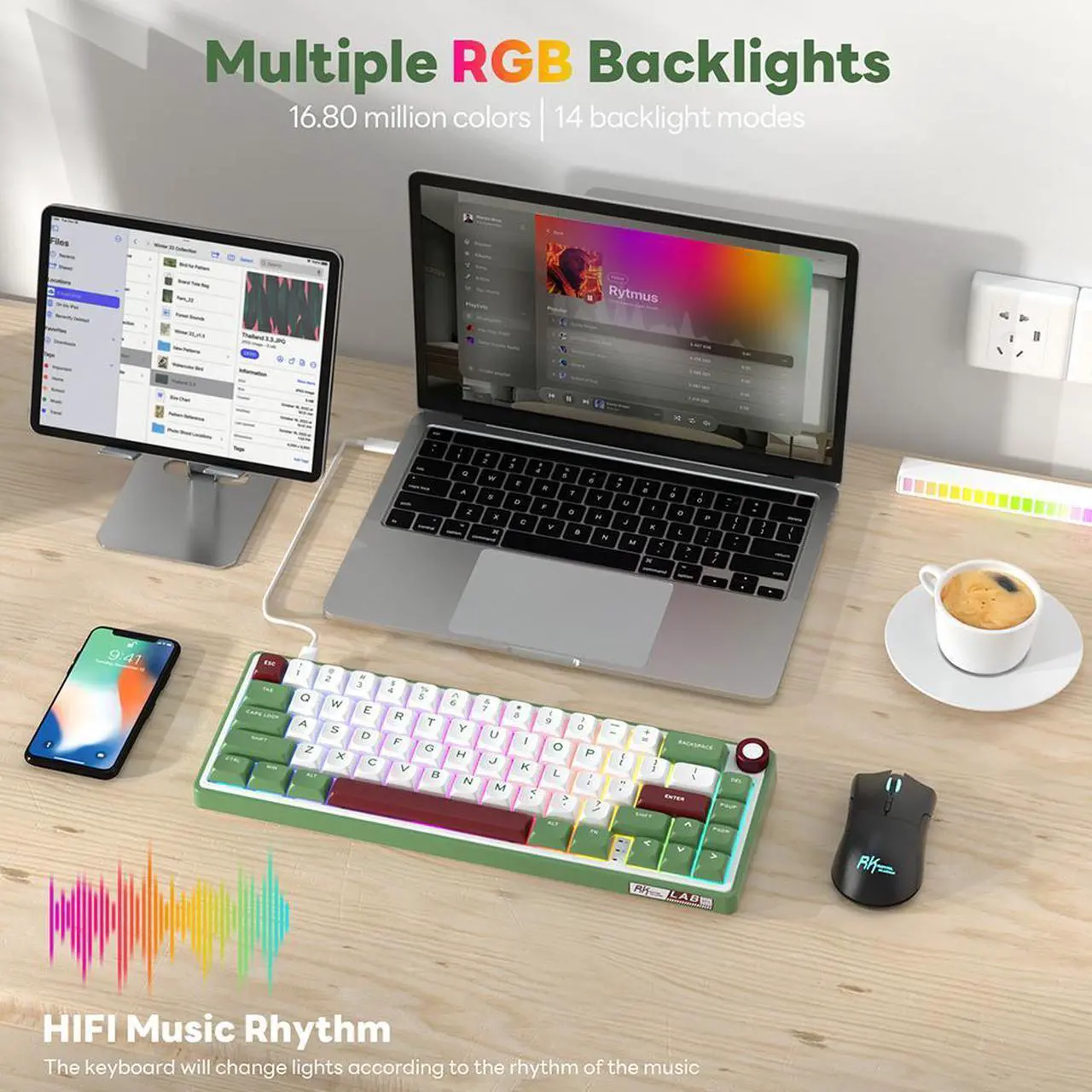 Alt view image 3 of 7 - RK ROYAL KLUDGE R65 Wired Gaming Keyboard with Volume Knob and QMK & ViA, 60% Percent RGB Backlit Mechanical Keyboard Gasket Mount with PBT Keycaps, MDA Profile, 66 Keys Hot Swappable Brown Switch