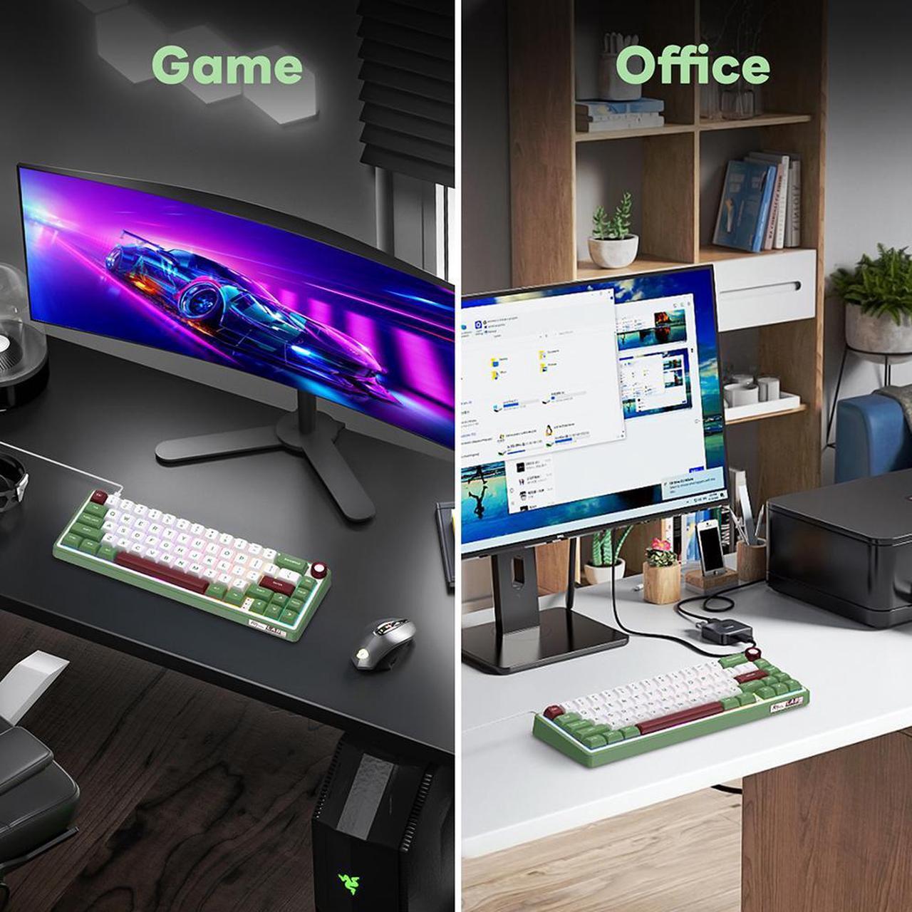 Alt view image 2 of 7 - RK ROYAL KLUDGE R65 Wired Gaming Keyboard with Volume Knob and QMK & ViA RGB Backlit Mechanical Keyboard Gasket Mount with PBT Keycaps, MDA Profile, 66 Keys Hot Swappable Chartreuse Switch