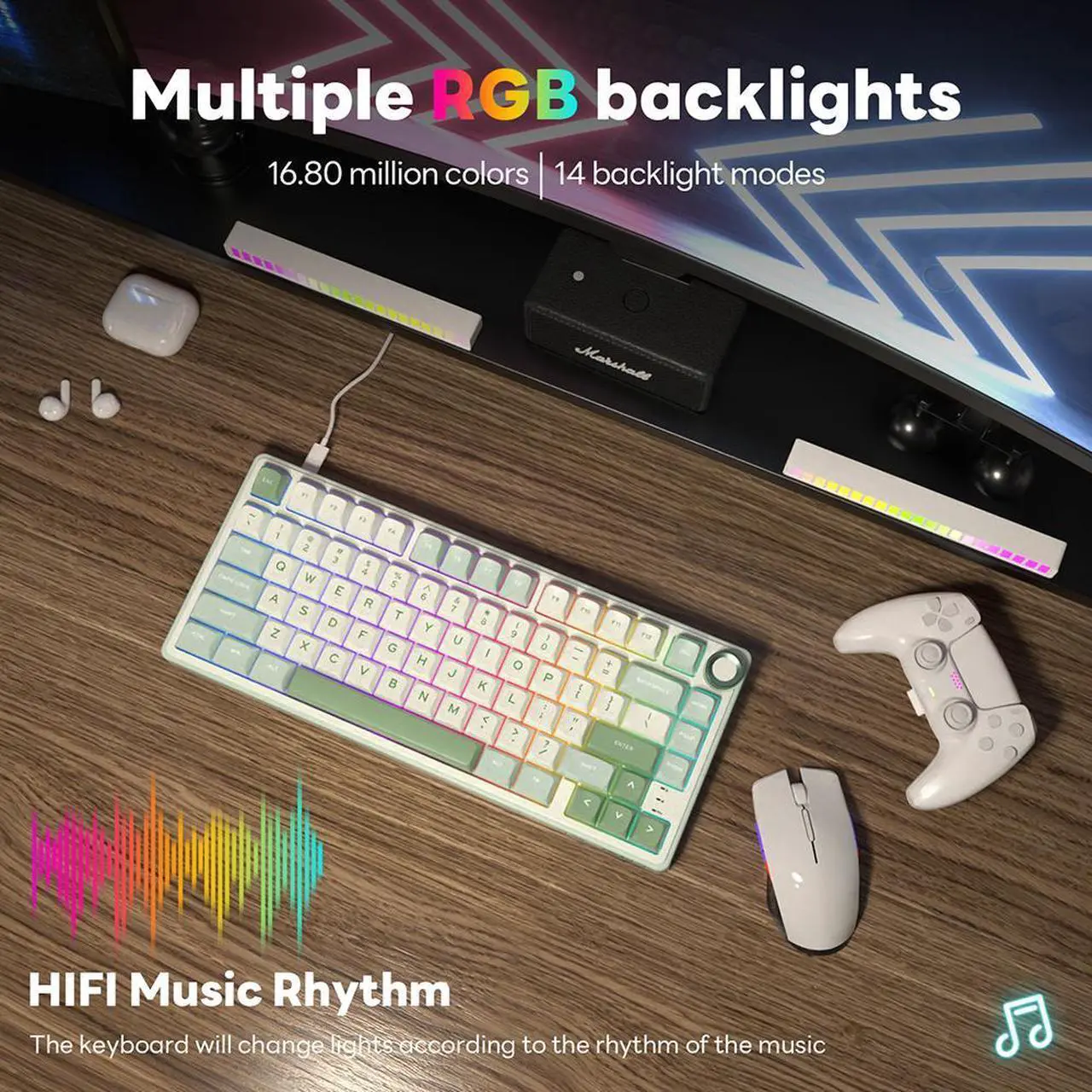 Alt view image 3 of 7 - RK ROYAL KLUDGE R75 Mechanical Keyboard Wired with Volumn Knob 75% TKL Custom Gaming Keyboard Gasket Mount RGB Backlit with Software MDA Profile Hot Swappable Blue Switch PBT Keycaps