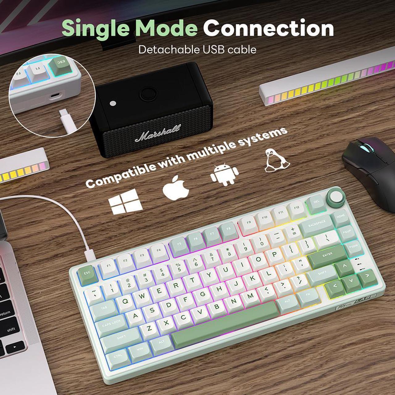 Alt view image 4 of 7 - RK ROYAL KLUDGE R75 Mechanical Keyboard Wired with Volumn Knob 75% TKL Custom Gaming Keyboard Gasket Mount RGB Backlit with Software MDA Profile Hot Swappable Blue Switch PBT Keycaps