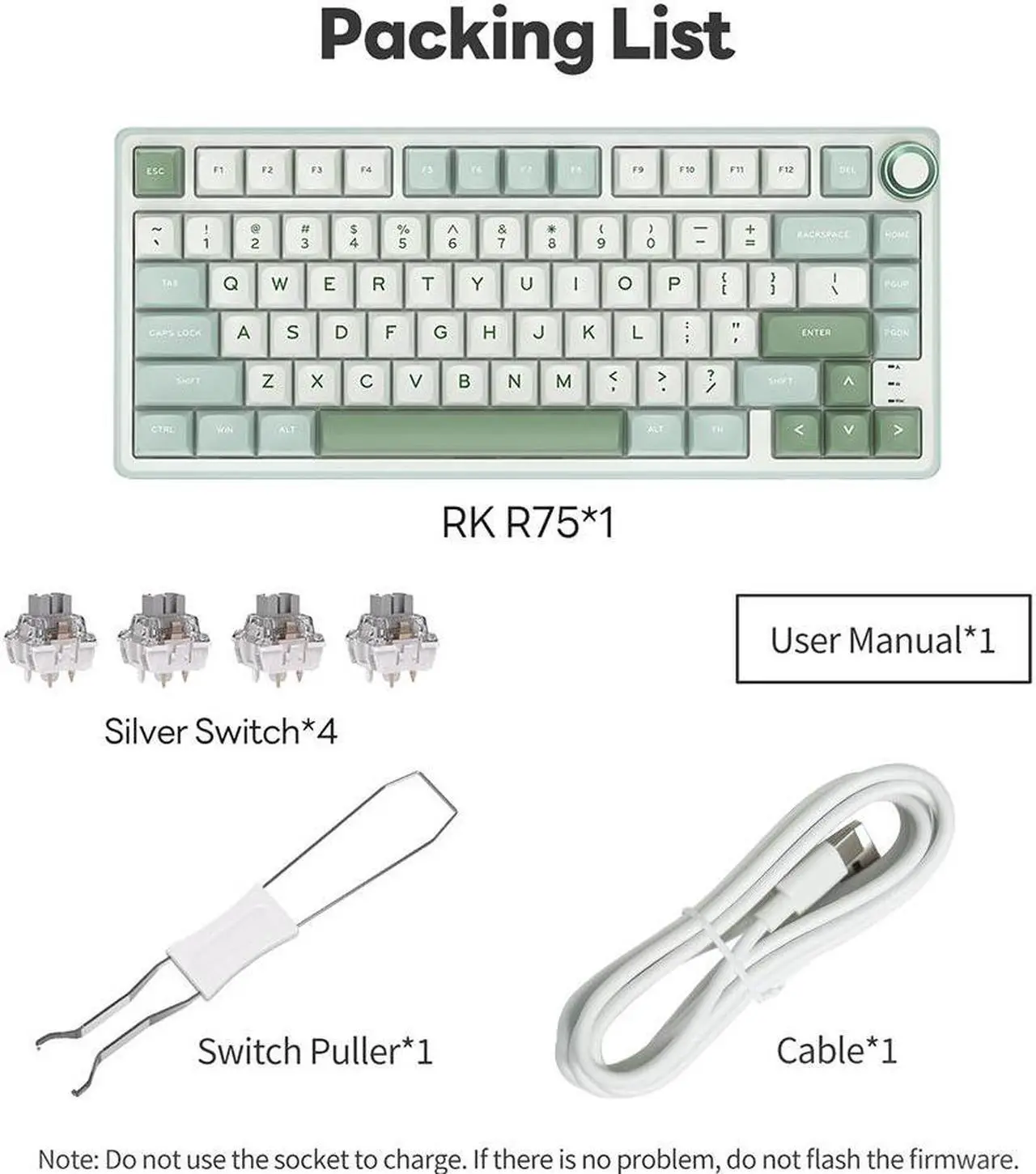 Alt view image 7 of 7 - RK ROYAL KLUDGE R75 Mechanical Keyboard Wired with Volumn Knob 75% TKL Custom Gaming Keyboard Gasket Mount RGB Backlit with Software MDA Profile Hot Swappable Blue Switch PBT Keycaps