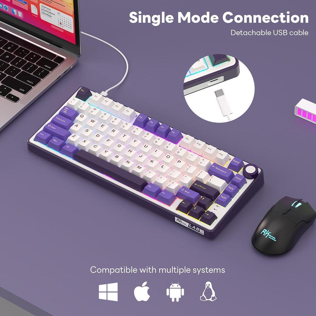 Alt view image 2 of 7 - RK ROYAL KLUDGE R75 Mechanical Keyboard Wired with Volumn Knob 75% TKL Custom Gaming Keyboard Gasket Mount RGB Backlit with Software MDA Profile Hot Swappable PBT Keycaps Keyboard Purple