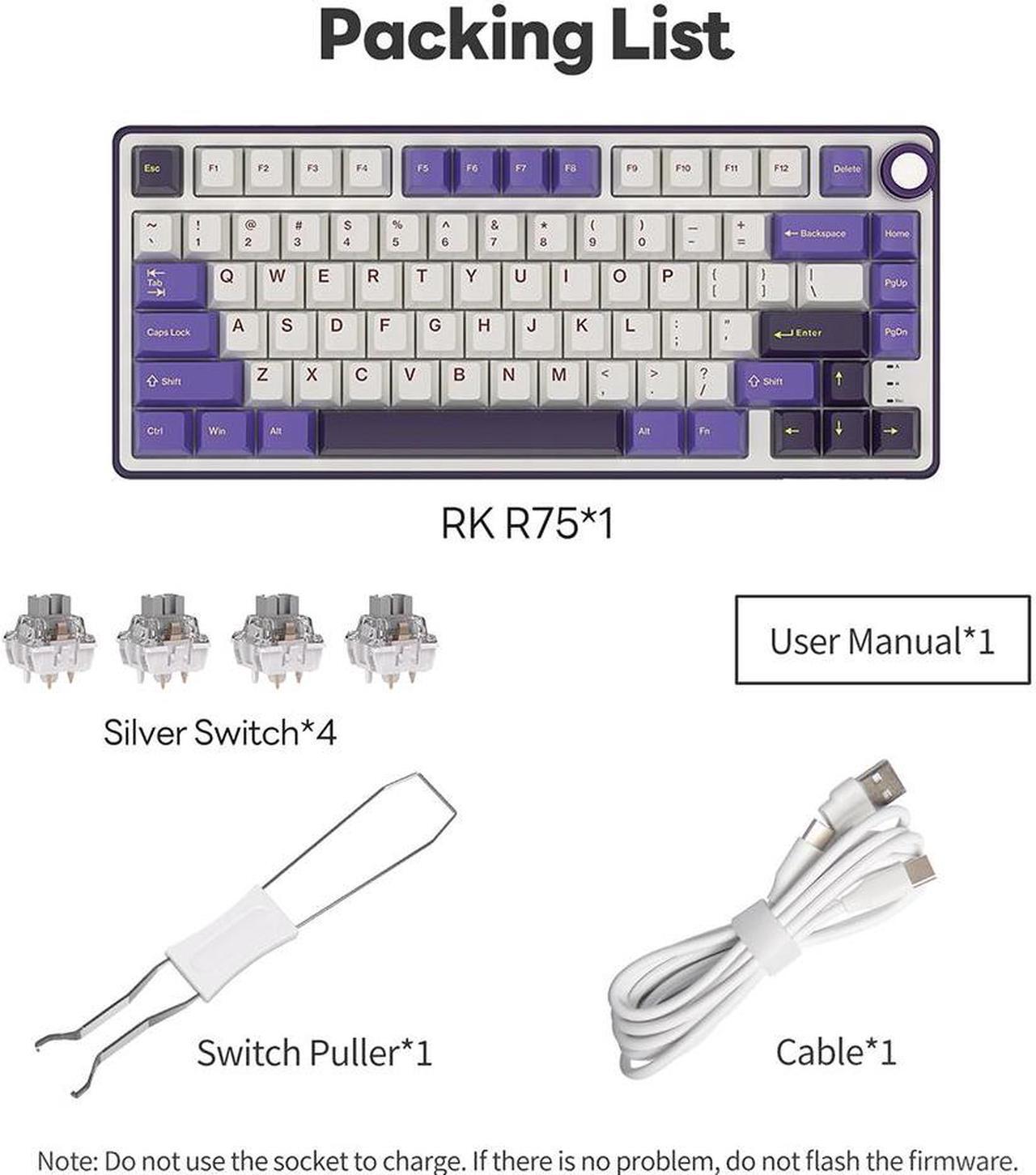 Alt view image 7 of 7 - RK ROYAL KLUDGE R75 Mechanical Keyboard Wired with Volumn Knob 75% TKL Custom Gaming Keyboard Gasket Mount RGB Backlit with Software MDA Profile Hot Swappable PBT Keycaps Keyboard Purple