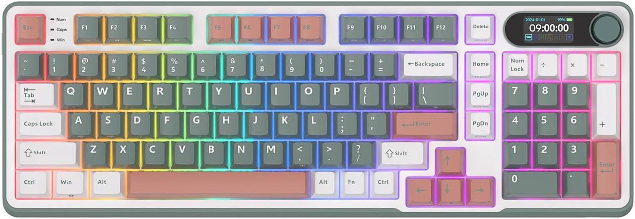 RK ROYAL KLUDGE S99 Mechanical Keyboard Top Mount TFT Screen 98 Keys RGB BT5.0/2.4G/USB-C Wireless Gamer Keyboard Hot Swappable Brown Switch