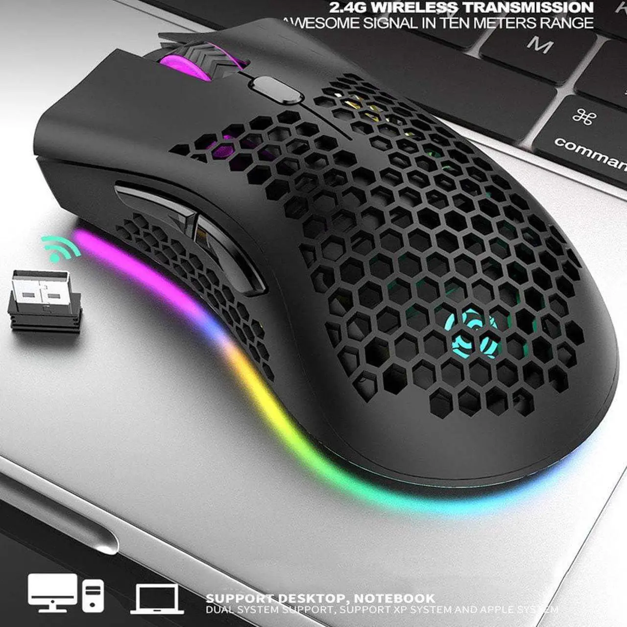 Alt view image 6 of 7 - RK ROYAL KLUDGE BM600 Wireless Mouse Bluetooth 2.4g RGB Backlight Gaming Mouse Wired Optical Gamer Computer Mouse