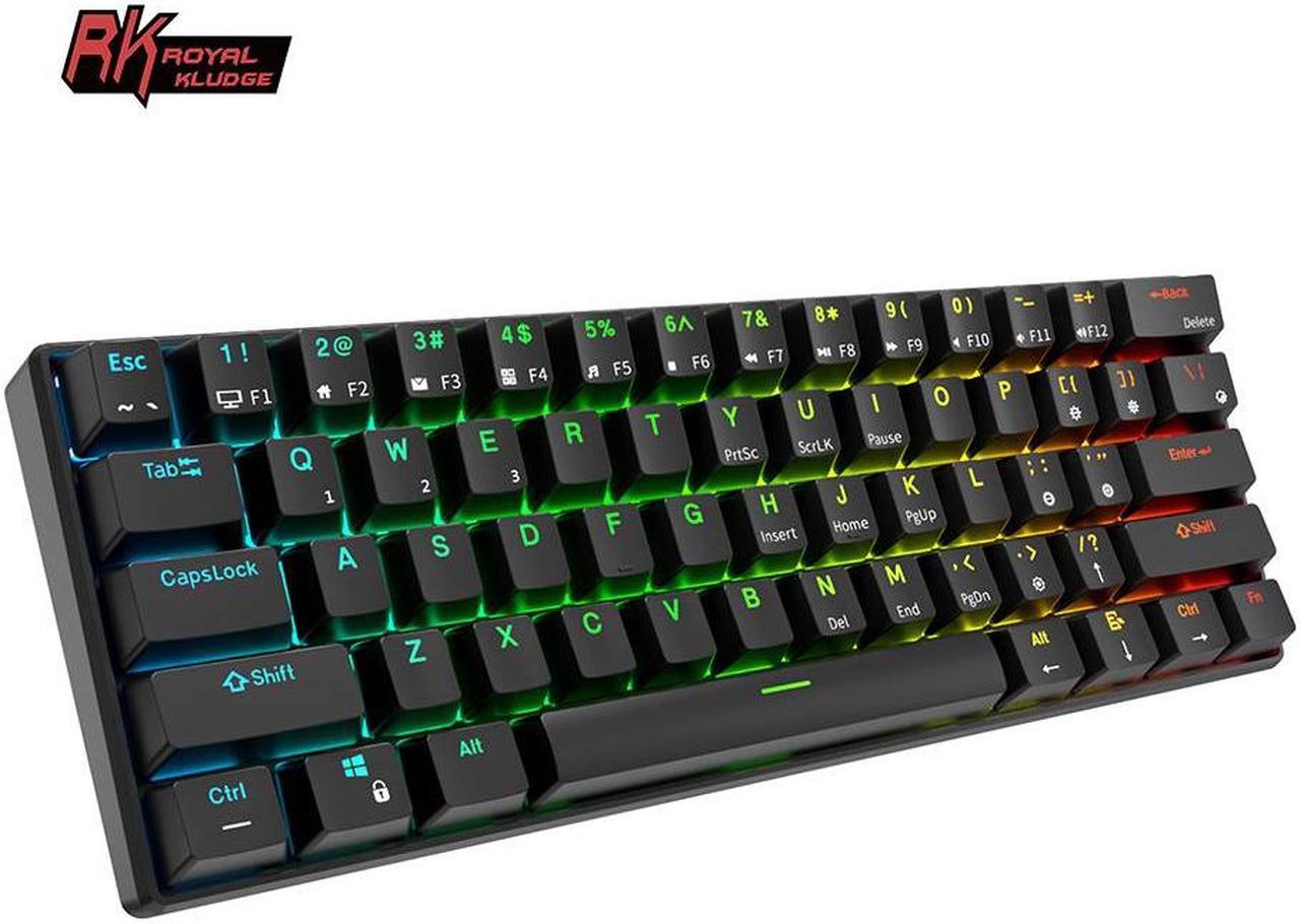 RK ROYAL KLUDGE RK61 Mini Gaming Keyboard Hot Swappable Mechanical  Keyboard Portable 61 Keys RGB Wired/Wireless Keyboard Custom Keybaord for Computer Brown Switch Black