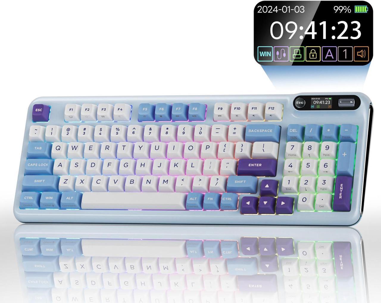 RK ROYAL KLUDGE KZZI Z98 Creamy Keyboard, 94 Keys Wireless Mechanical Keyboard with Smart Display & Knob, Bluetooth 5.0/2.4GHz/USB-C Wireless Keyboard with Hot-Swappable Custom Linear Switch