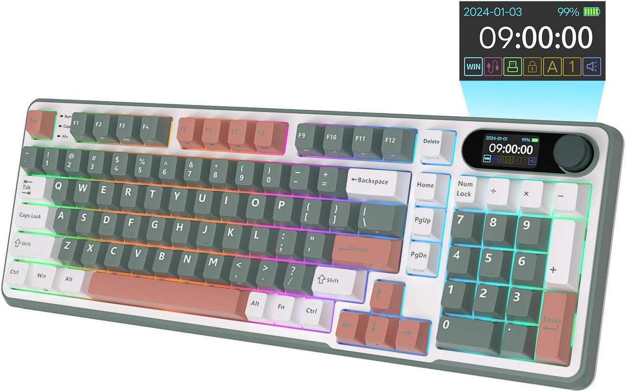 Main image of RK ROYAL KLUDGE S98 Mechanical Keyboard w/Smart Display & Knob, Top Mount 96% Wireless Mechanical Keyboard BT/2.4G/USB-C, Hot Swappable, Software Support, Massive Battery, 98 Keys