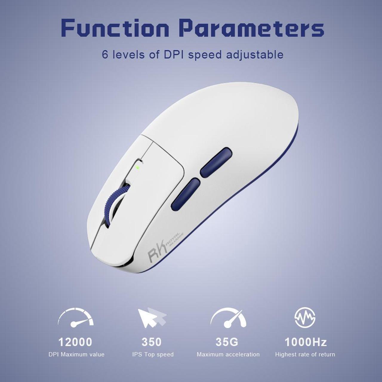 Alt view image 5 of 7 - RK ROYAL KLUDGE M30 Wireless Mouse, 2.4 GHz USB Unifying Receiver, 12000 DPI, 2-Programmable Buttons, 3-Year Battery, Compatible with PC, Mac, Laptop, Chromebook - White