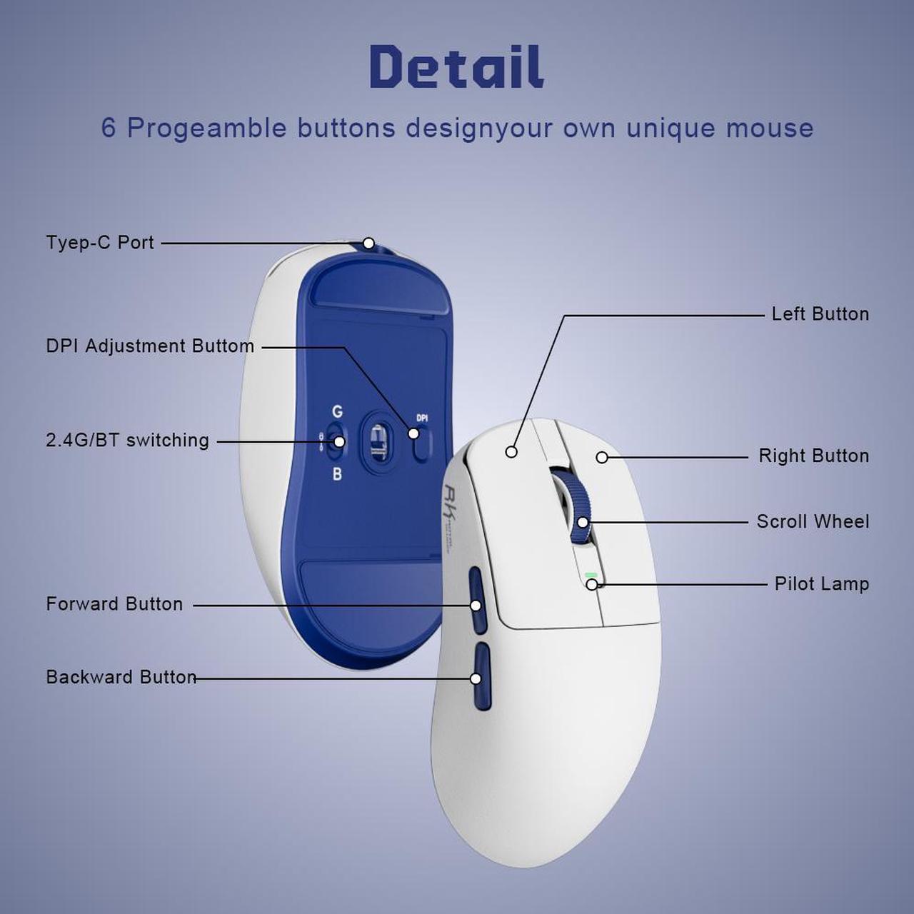 Alt view image 7 of 7 - RK ROYAL KLUDGE M30 Wireless Mouse, 2.4 GHz USB Unifying Receiver, 12000 DPI, 2-Programmable Buttons, 3-Year Battery, Compatible with PC, Mac, Laptop, Chromebook - White