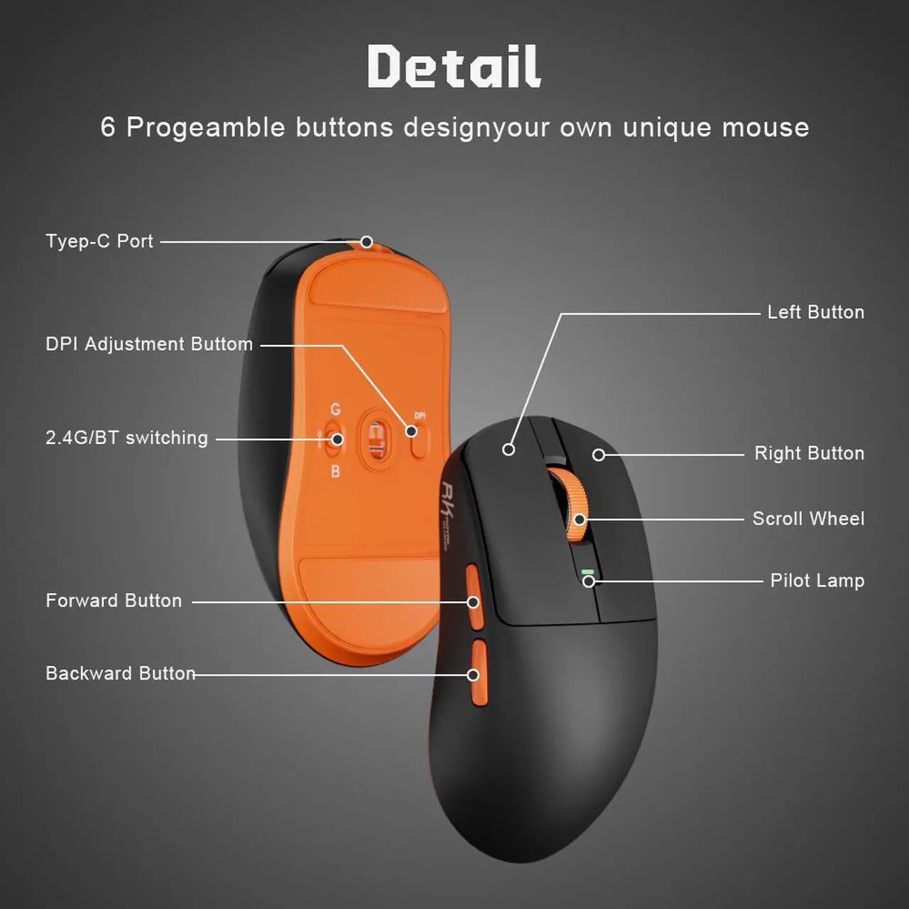 Alt view image 7 of 7 - RK ROYAL KLUDGE M30 Wireless Mouse, 2.4 GHz USB Unifying Receiver, 12000 DPI, 2-Programmable Buttons, 3-Year Battery, Compatible with PC, Mac, Laptop, Chromebook - Black