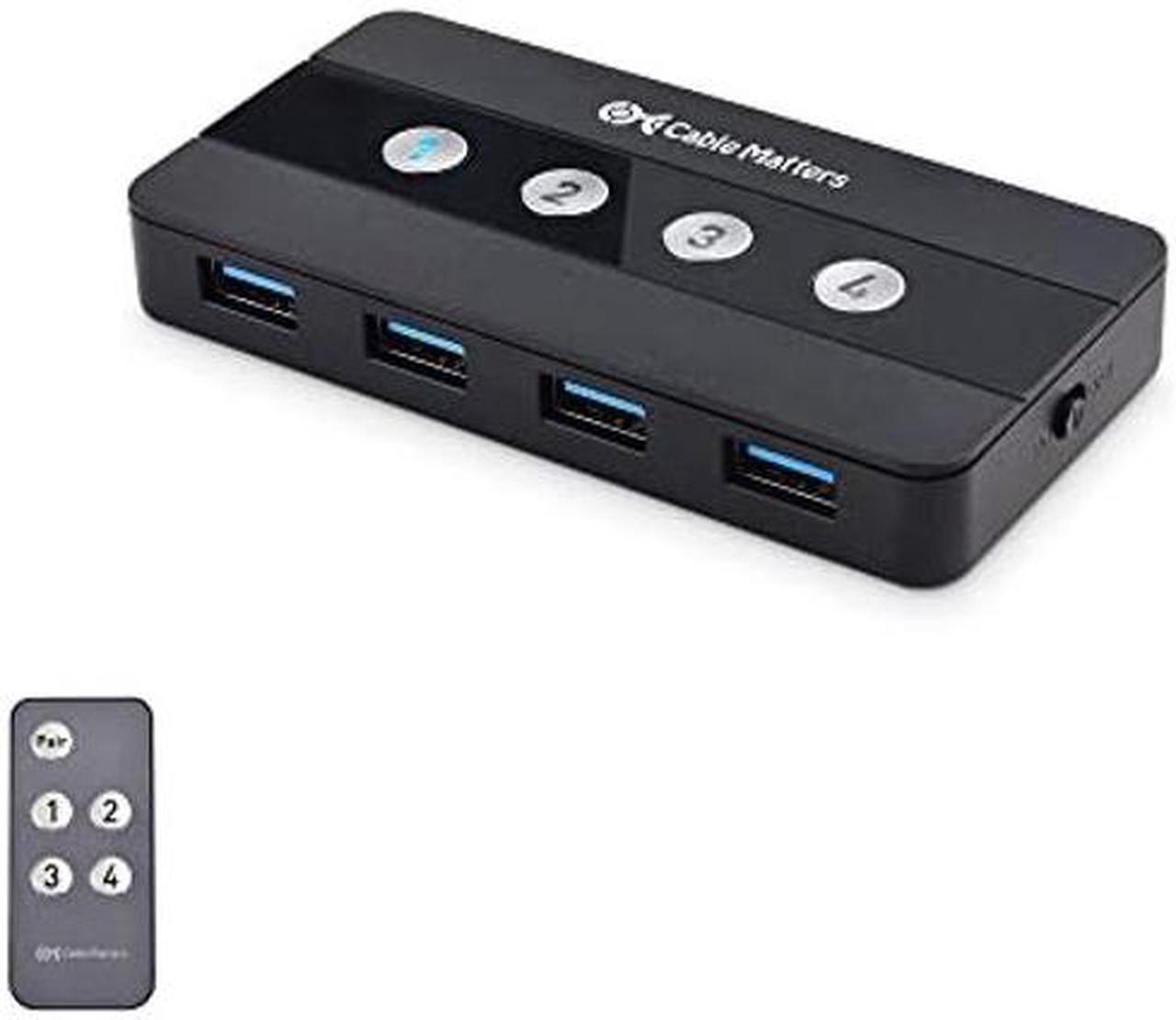 Main image of Cable Matters 4 Port USB 3.0 Switch Hub USB Sharing Switch for 4 Computers and USB Peripherals - Button or Wireless Remote Control Switching - Includes a USB-C Adapter for USB-C USB4 and Thunderbolt 4