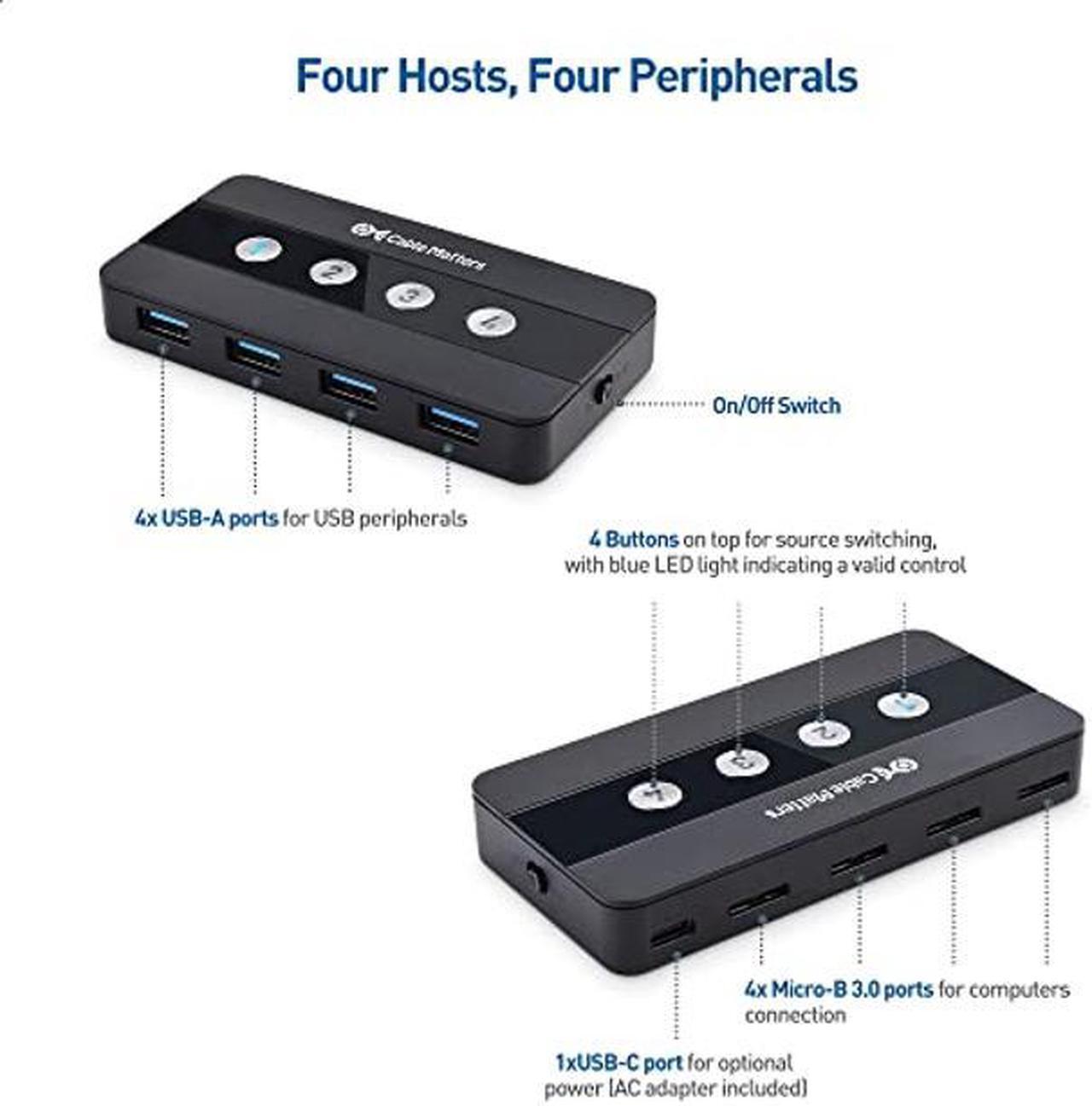 Alt view image 2 of 5 - Cable Matters 4 Port USB 3.0 Switch Hub USB Sharing Switch for 4 Computers and USB Peripherals - Button or Wireless Remote Control Switching - Includes a USB-C Adapter for USB-C USB4 and Thunderbolt 4