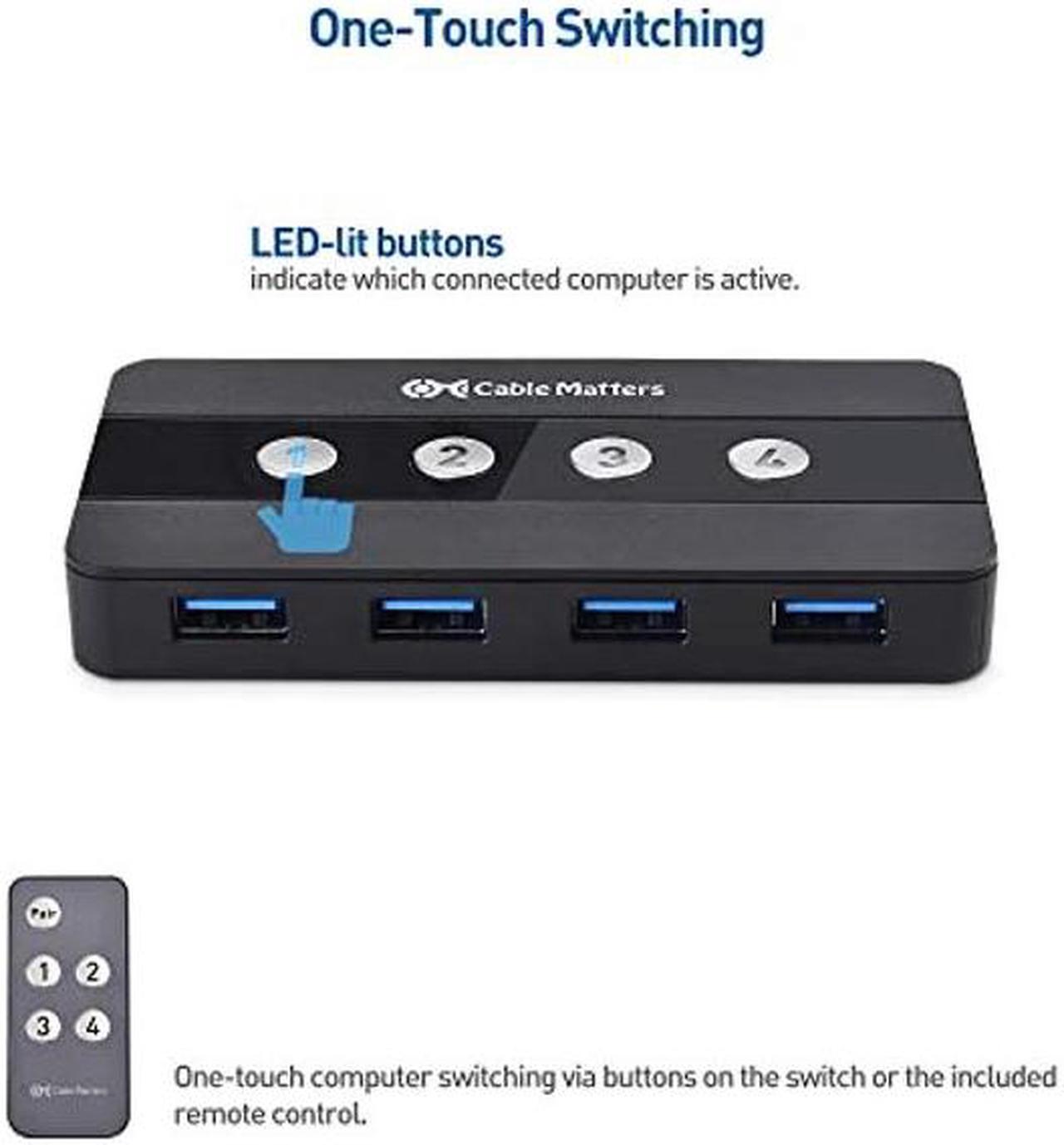Alt view image 5 of 5 - Cable Matters 4 Port USB 3.0 Switch Hub USB Sharing Switch for 4 Computers and USB Peripherals - Button or Wireless Remote Control Switching - Includes a USB-C Adapter for USB-C USB4 and Thunderbolt 4