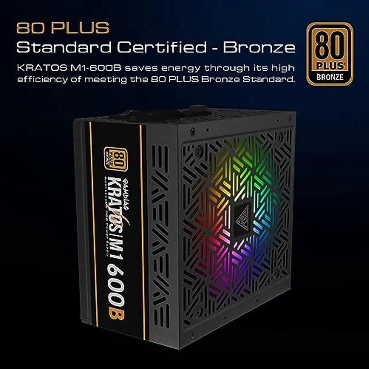 Alt view image 2 of 5 - GAMDIAS RGB Gaming PC Power Supply 600W 80 Plus Bronze Certified 600 Watt PSU for Computers with Active PFC, Kratos M1-600B