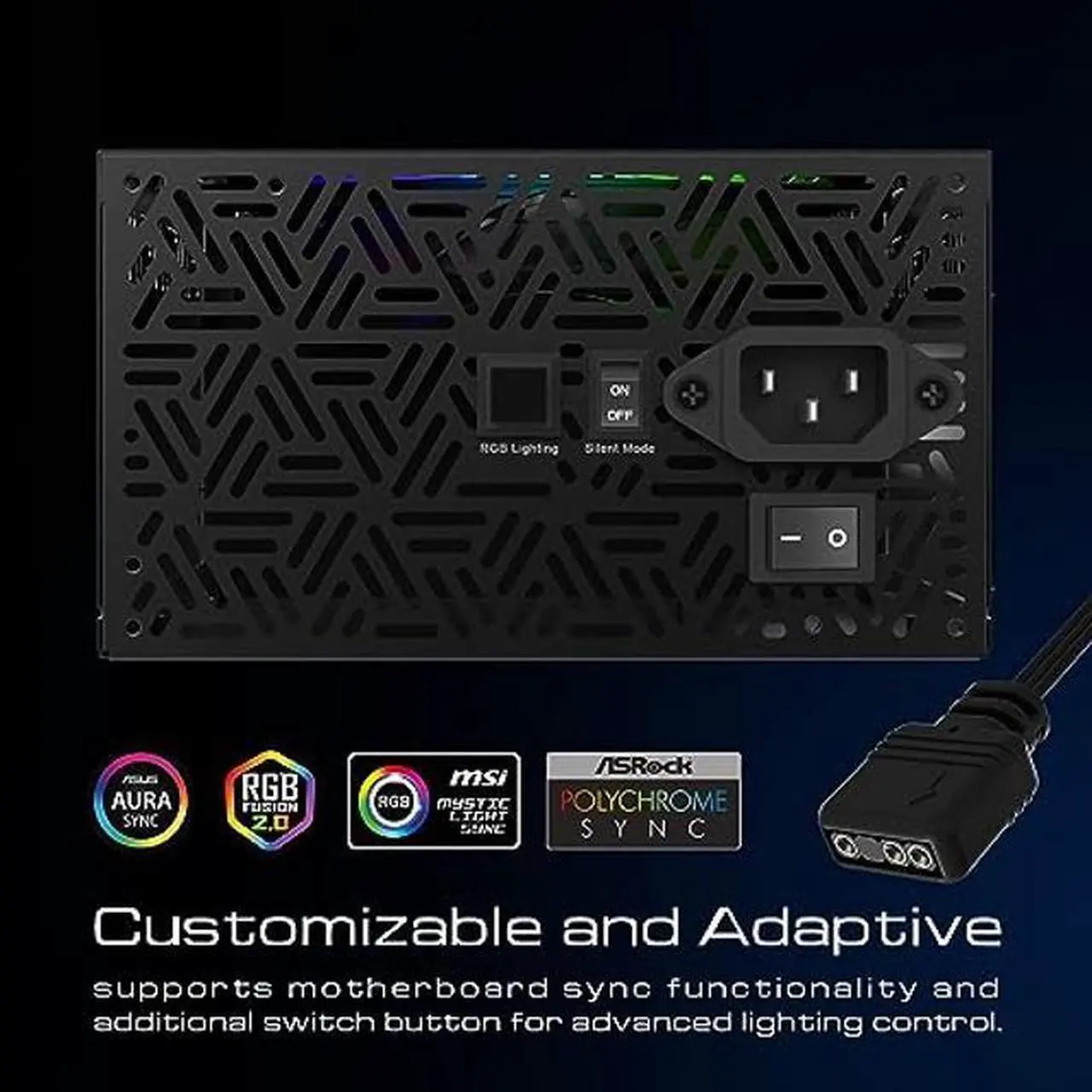Alt view image 4 of 5 - GAMDIAS RGB Gaming PC Power Supply 600W 80 Plus Bronze Certified 600 Watt PSU for Computers with Active PFC, Kratos M1-600B