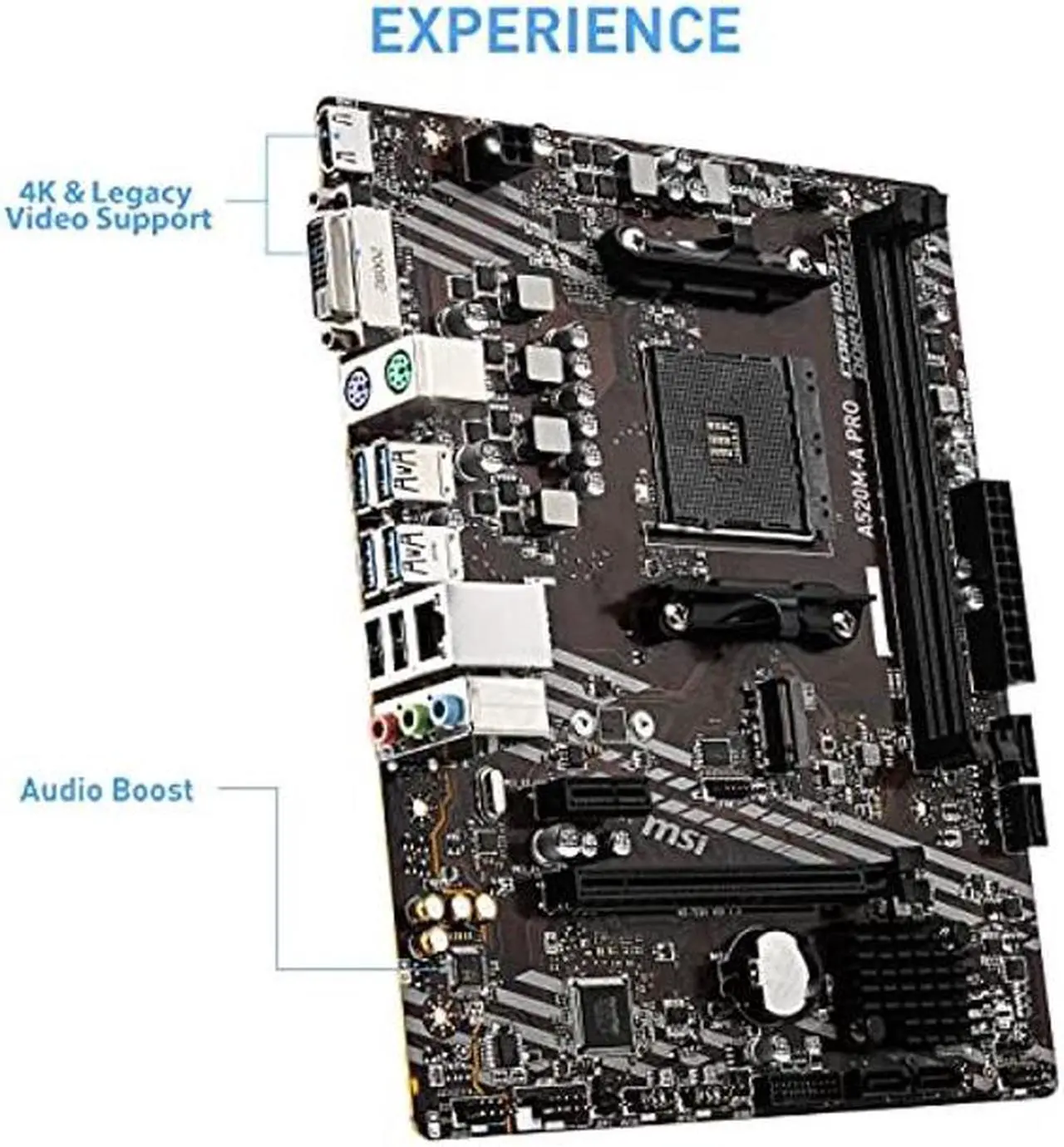 Alt view image 4 of 5 - MSI A520M-A PRO Gaming Motherboard (AMD AM4, DDR4, PCIe 3.0, SATA 6Gb/s, M.2, USB 3.2 Gen 1, DVI/HDMI, Micro-ATX)