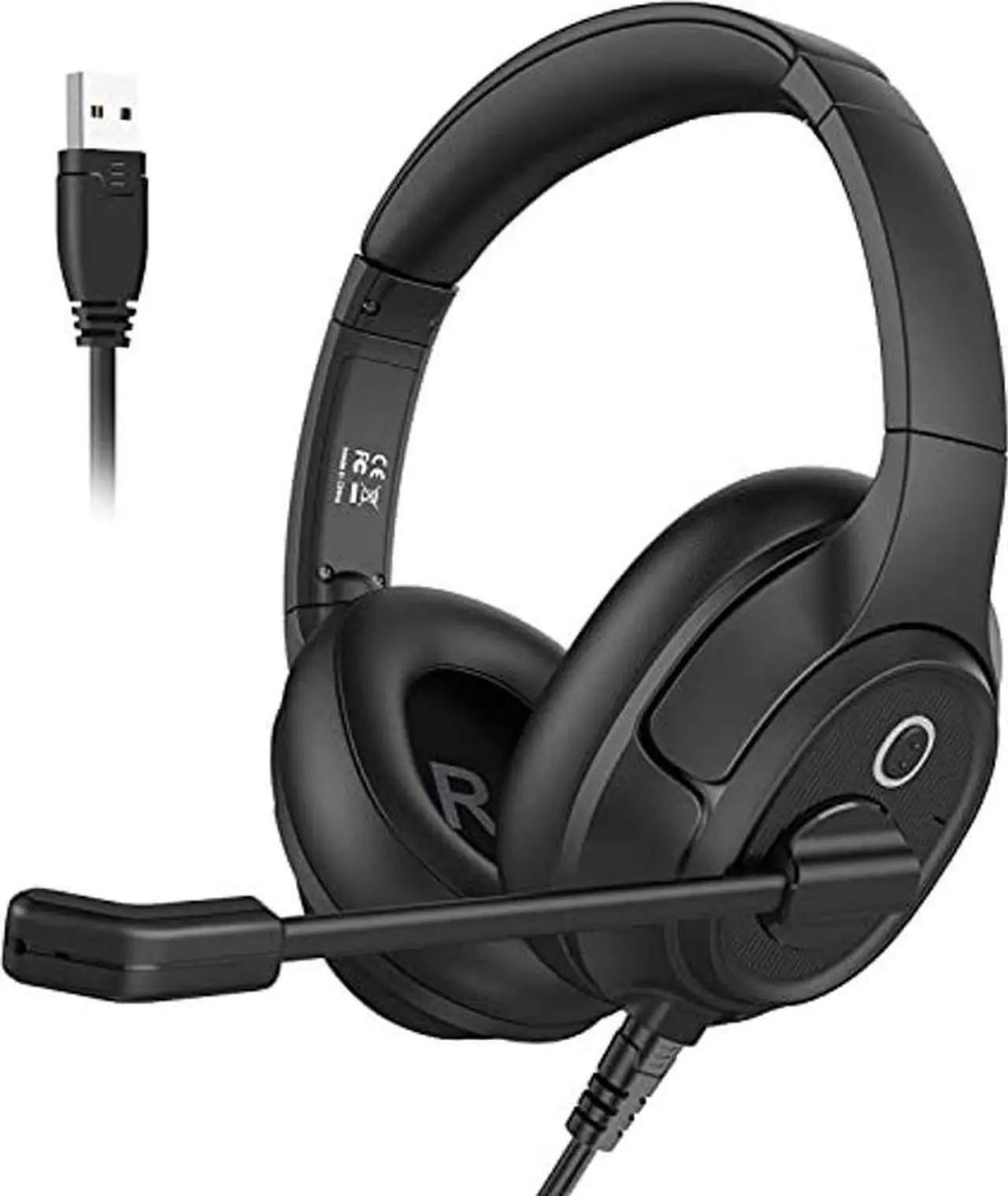 Main image of Headset with Microphone for PC, USB Computer Headsets AI-Powered Environmental Noise Cancelling Headphone with Busylight, Mic Mute Boom & Volume Control, Wired Over-Ear Headset for Laptop/Work/Office