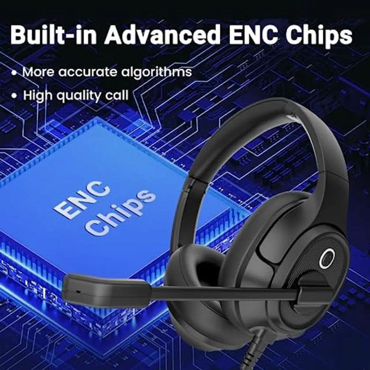 Alt view image 5 of 5 - Headset with Microphone for PC, USB Computer Headsets AI-Powered Environmental Noise Cancelling Headphone with Busylight, Mic Mute Boom & Volume Control, Wired Over-Ear Headset for Laptop/Work/Office