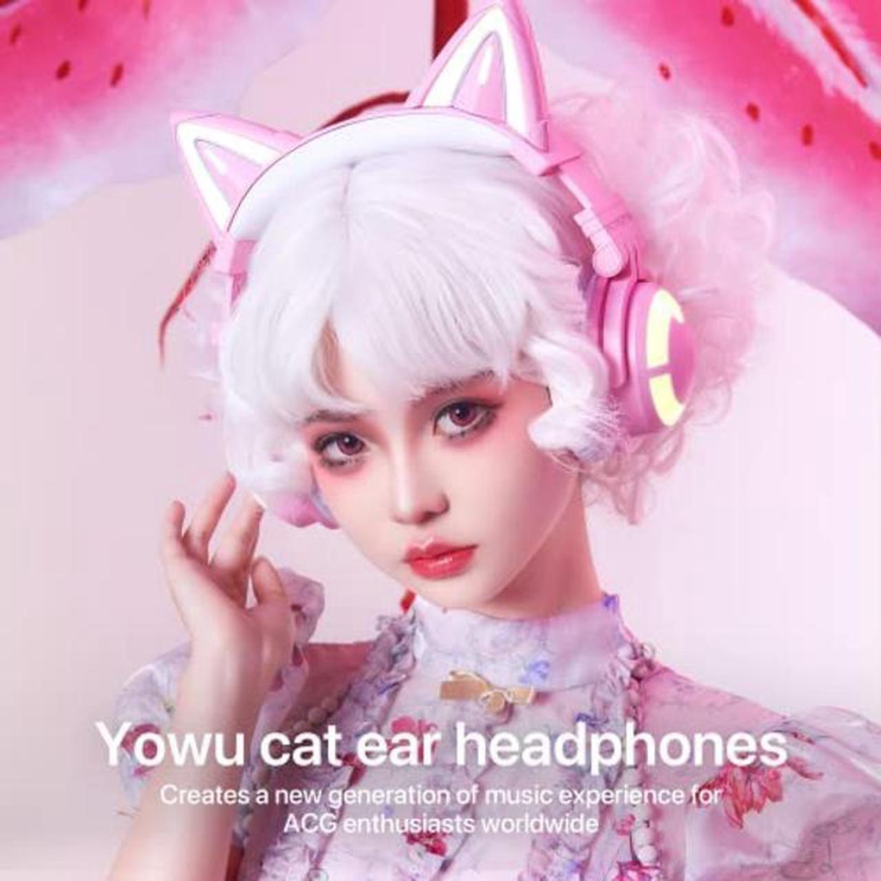 Main image of YOWU RGB Pink Cat Ear Headphones 3G and Crystal Headphone Stand,Accessories for The Ultimate Experience