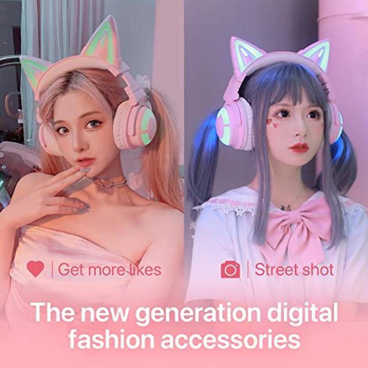 Alt view image 2 of 4 - YOWU RGB Pink Cat Ear Headphones 3G and Crystal Headphone Stand,Accessories for The Ultimate Experience