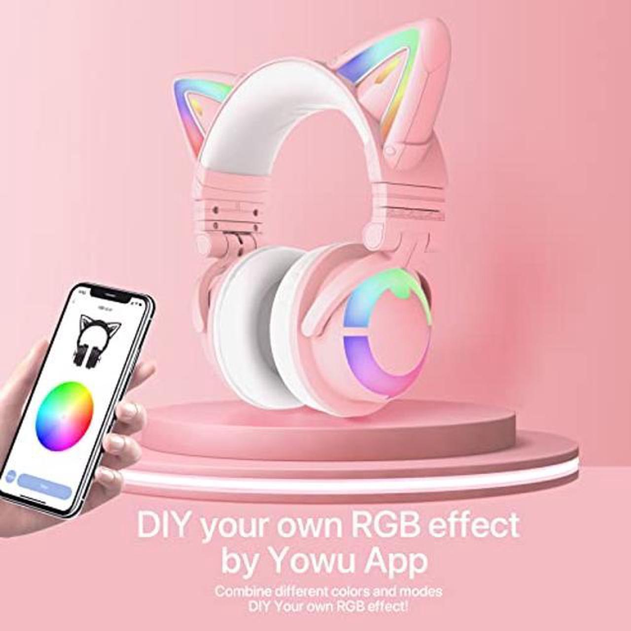 Alt view image 3 of 4 - YOWU RGB Pink Cat Ear Headphones 3G and Crystal Headphone Stand,Accessories for The Ultimate Experience