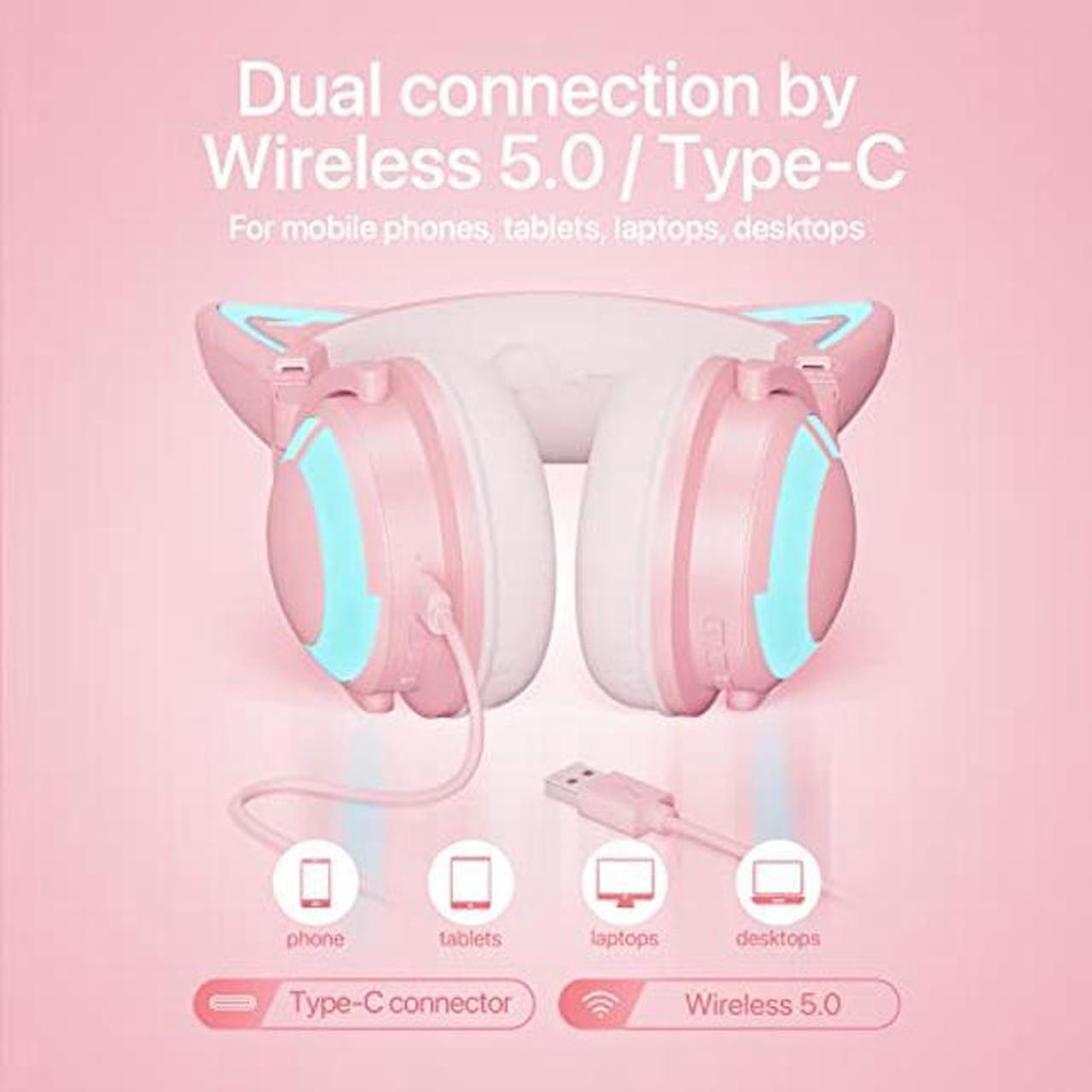 Alt view image 4 of 4 - YOWU RGB Pink Cat Ear Headphones 3G and Crystal Headphone Stand,Accessories for The Ultimate Experience
