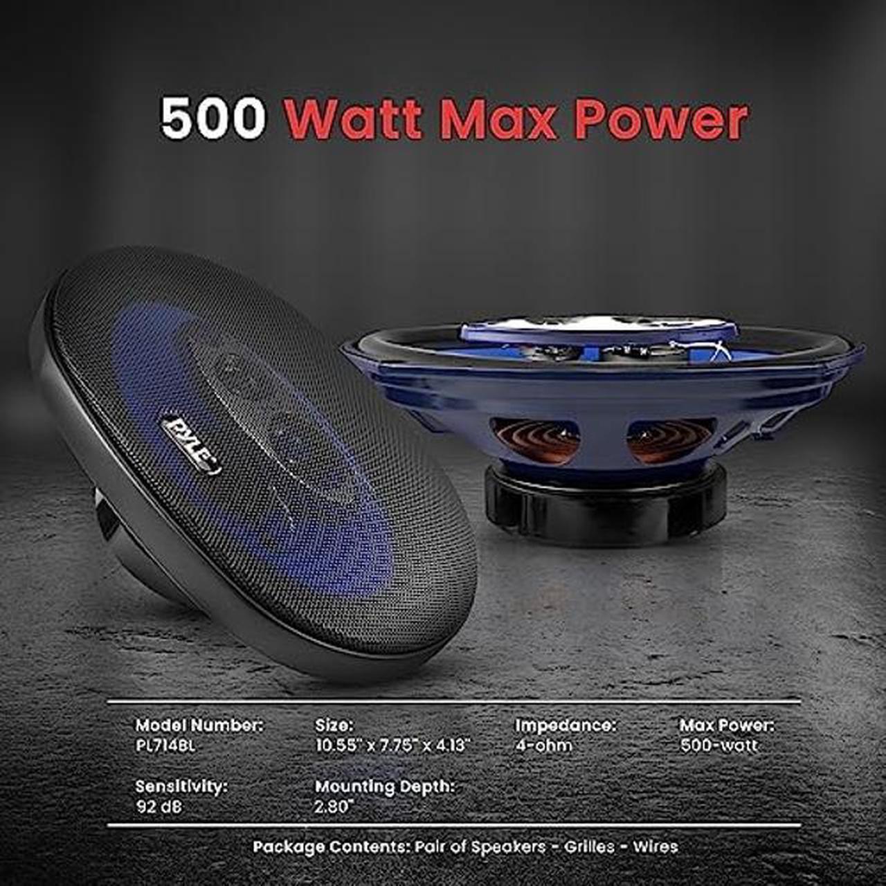 Alt view image 3 of 5 - Pyle 6x9/7x10 car Speakers 4-Way Quadriaxial Full Range Sound Audio - Butyl Rubber Surround, 500W w/ 4Ohm Impedance & 3/4'' Piezo Tweeters - Blue Pair