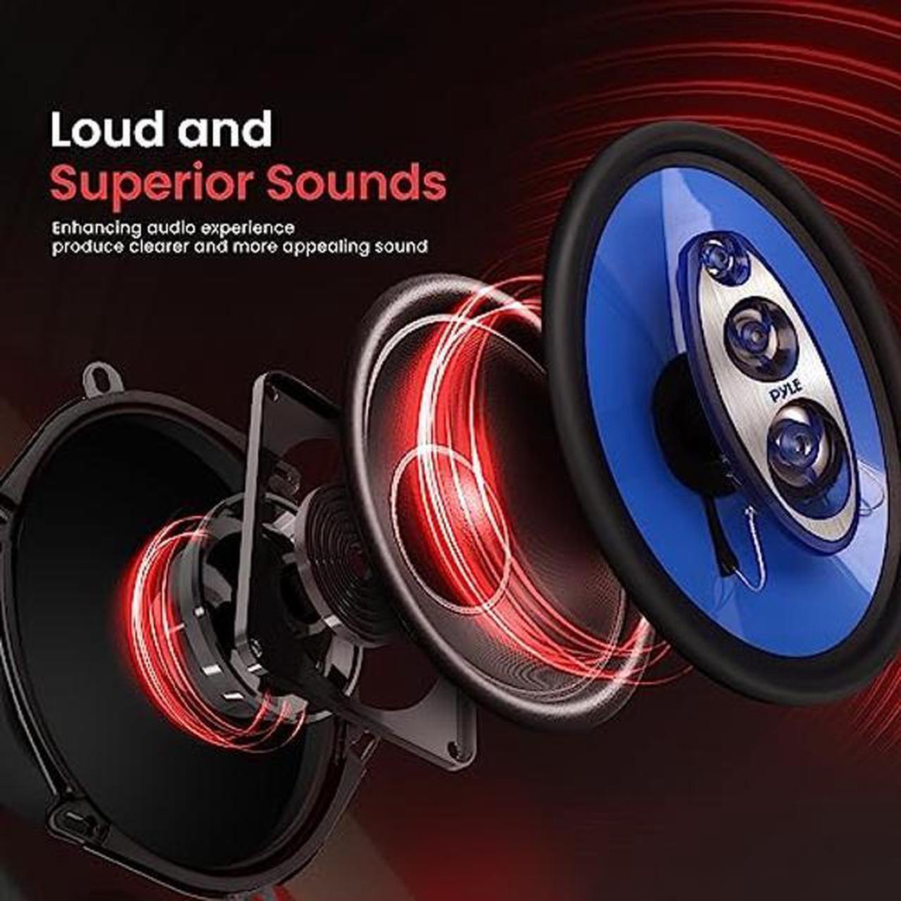 Alt view image 4 of 5 - Pyle 6x9/7x10 car Speakers 4-Way Quadriaxial Full Range Sound Audio - Butyl Rubber Surround, 500W w/ 4Ohm Impedance & 3/4'' Piezo Tweeters - Blue Pair