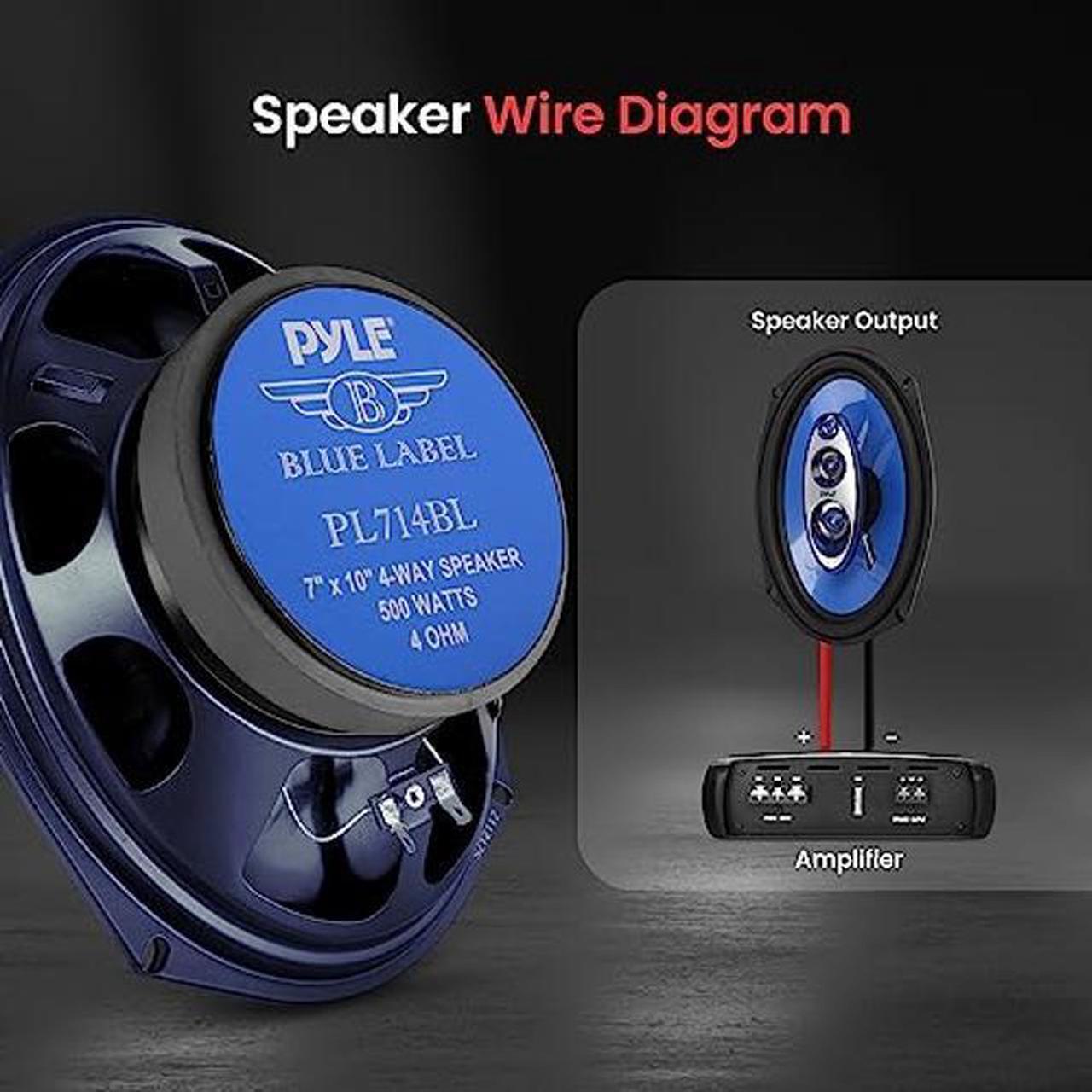 Alt view image 5 of 5 - Pyle 6x9/7x10 car Speakers 4-Way Quadriaxial Full Range Sound Audio - Butyl Rubber Surround, 500W w/ 4Ohm Impedance & 3/4'' Piezo Tweeters - Blue Pair