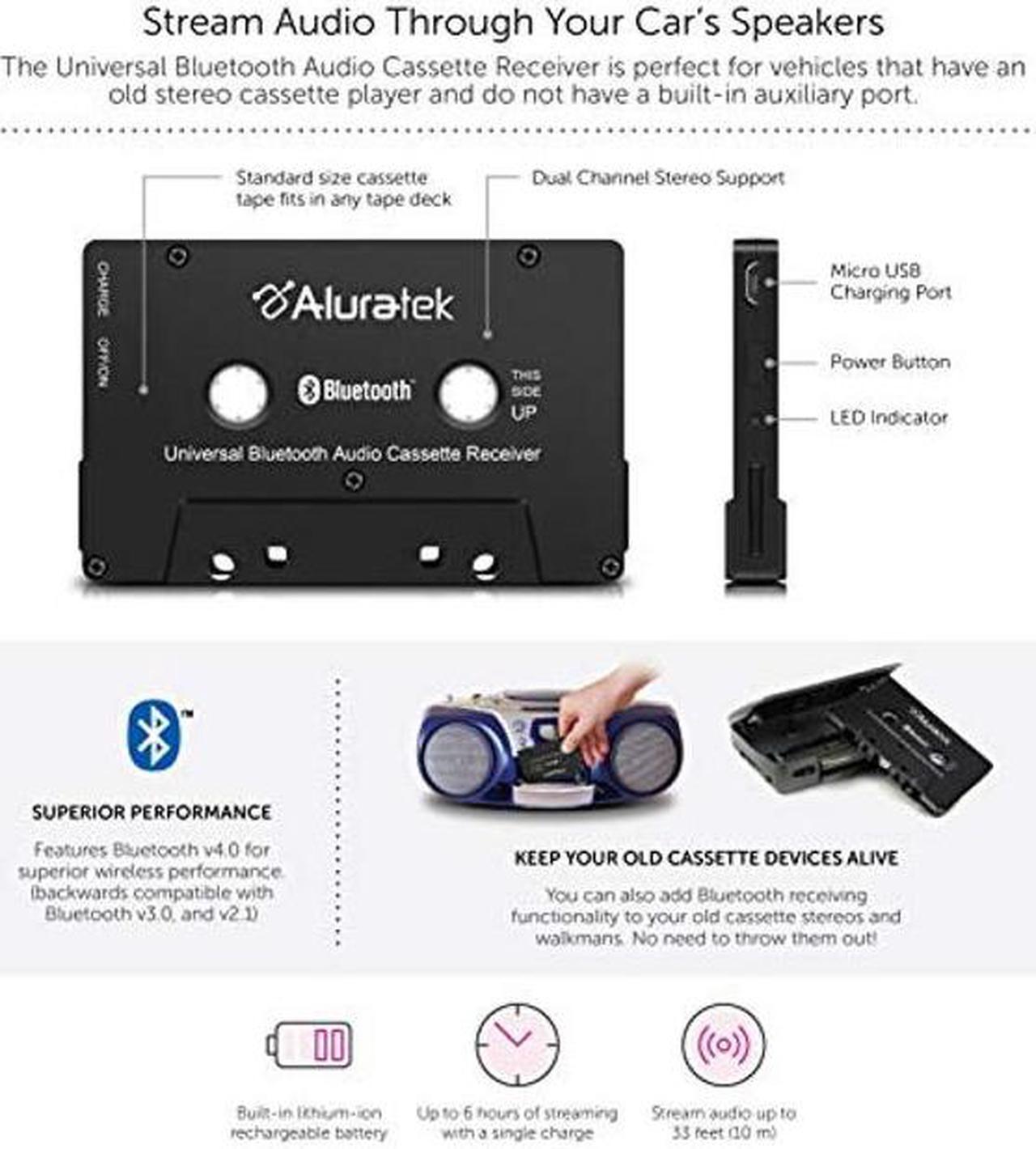 Alt view image 3 of 5 - Aluratek Universal Bluetooth Audio Cassette Receiver, Built-in Rechargeable Battery, Up to 8 Hours Playtime, Audio Receiving up to 33 Feet
