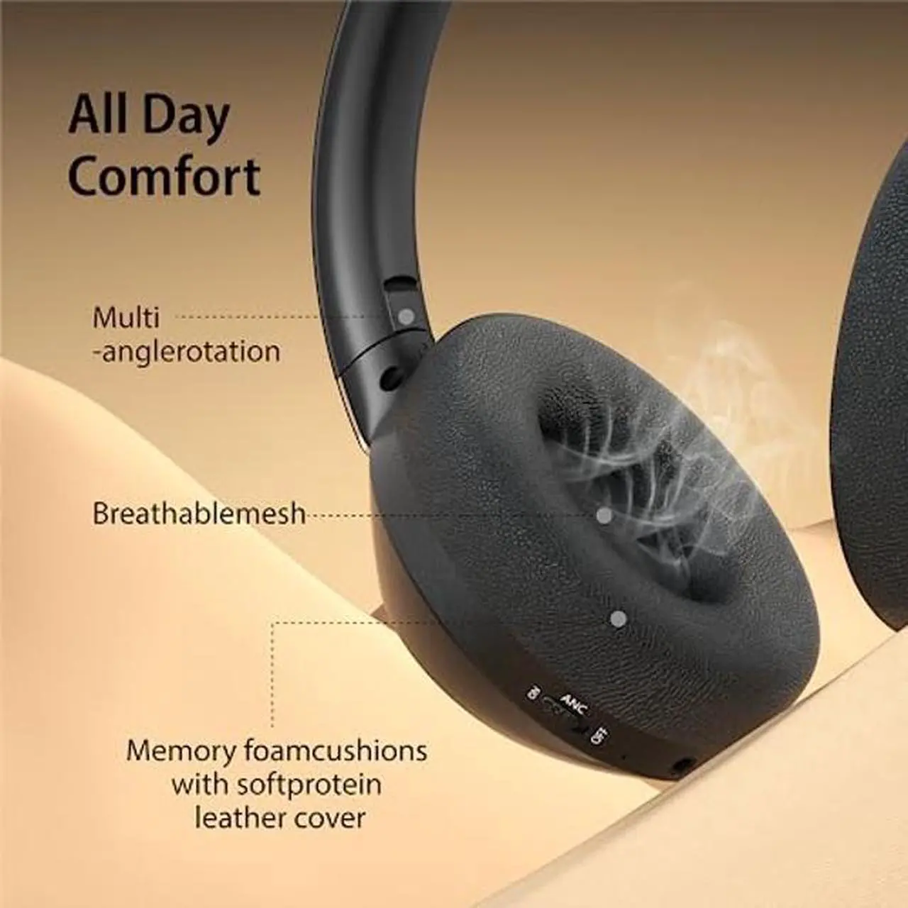 Alt view image 5 of 5 - Active Noise Cancelling Headphones, 100H Playtime Headphones Wireless Bluetooth, Bluetooth Headphones with Microphone, Over- Ear Wireless Headphones with Deep Bass,Fast Charging for Travel,Office,Home