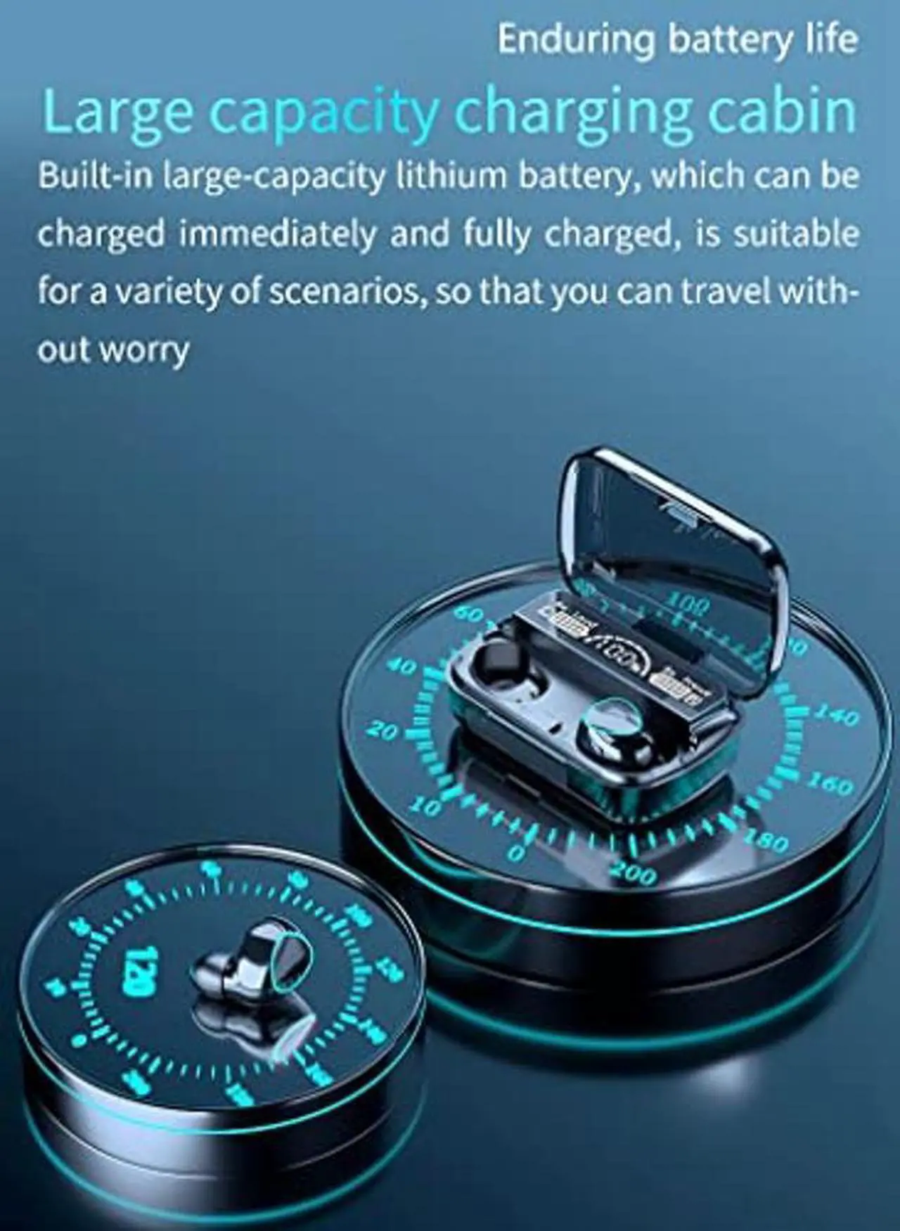 Alt view image 2 of 3 - Wireless in-Ear Headphone Earphone Sports Waterproof Touch Headset LED Display Bass Earbuds (Black)