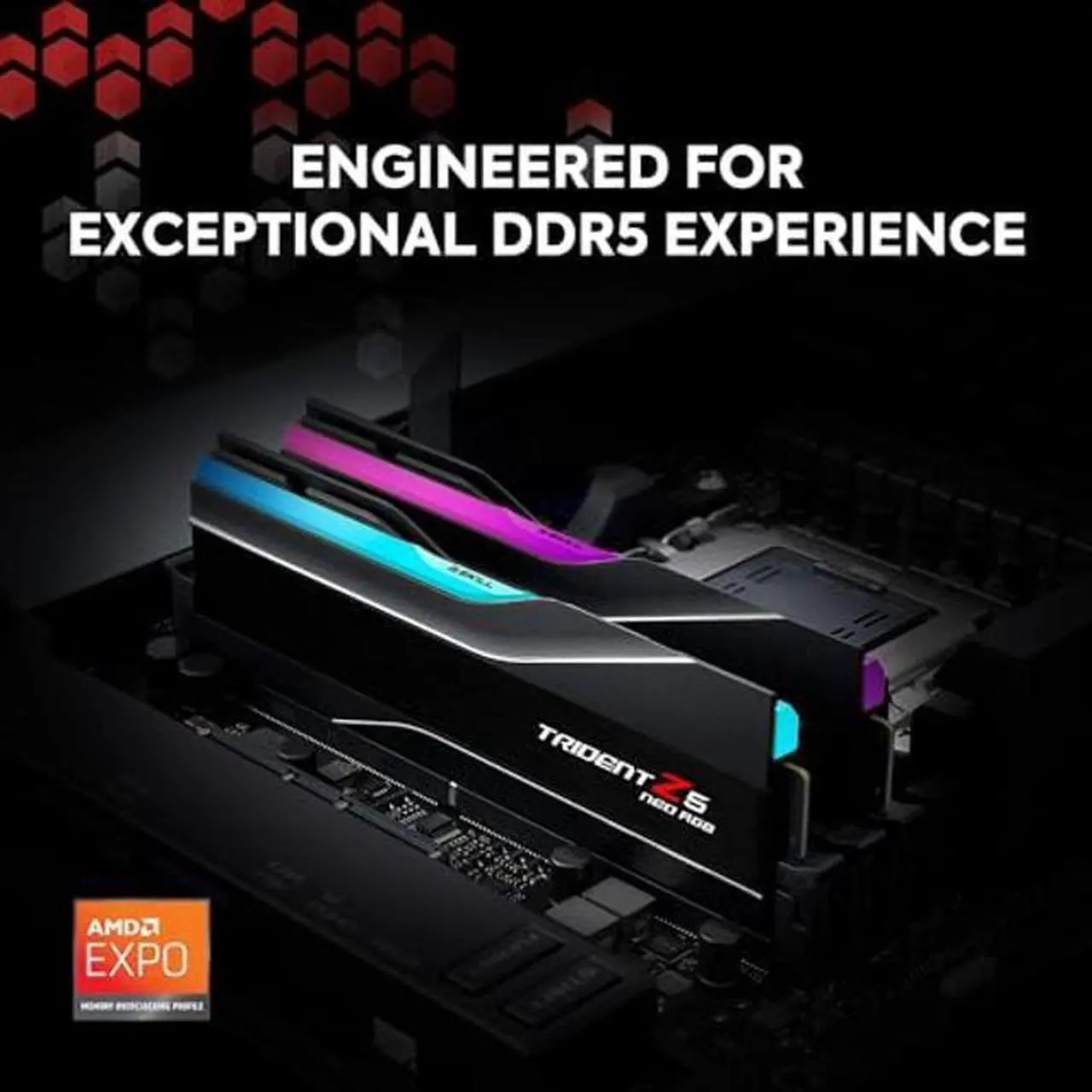Alt view image 2 of 5 - G.SKILL Trident Z5 Neo RGB Series (AMD Expo) DDR5 RAM 64GB (2x32GB) 6000MT/s CL32-38-38-96 1.40V Desktop Computer Memory UDIMM - Matte Black (F5-6000J3238G32GX2-TZ5NR)