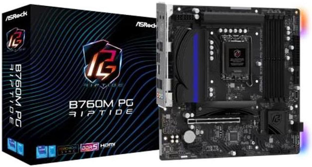 Main image of ASRock B760M PG Riptide Intel 12th & 13th Generation CPU (LGA1700) B760 Chipset, DDR5 Micro ATX Motherboard