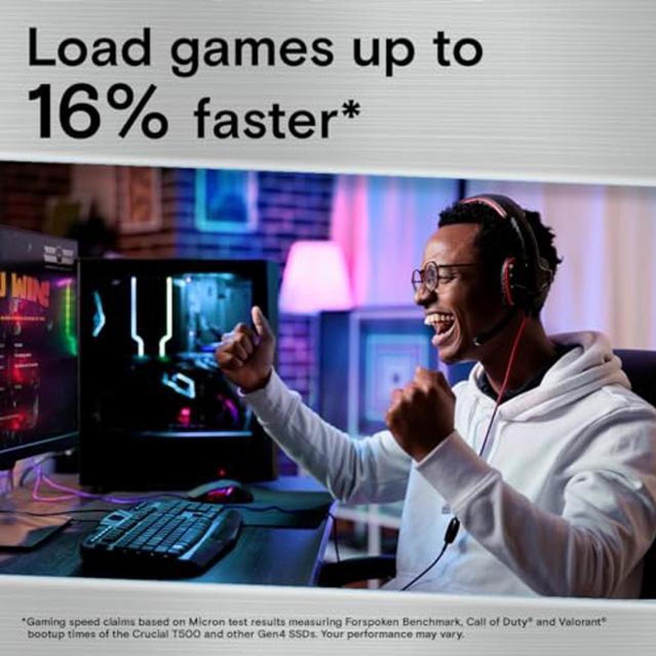 Alt view image 3 of 4 - Crucial T500 500GB Gen4 NVMe M.2 Internal Gaming SSD, Up to 7200MB/s, Laptop & Desktop Compatible + 1mo Adobe CC All Apps - CT500T500SSD8