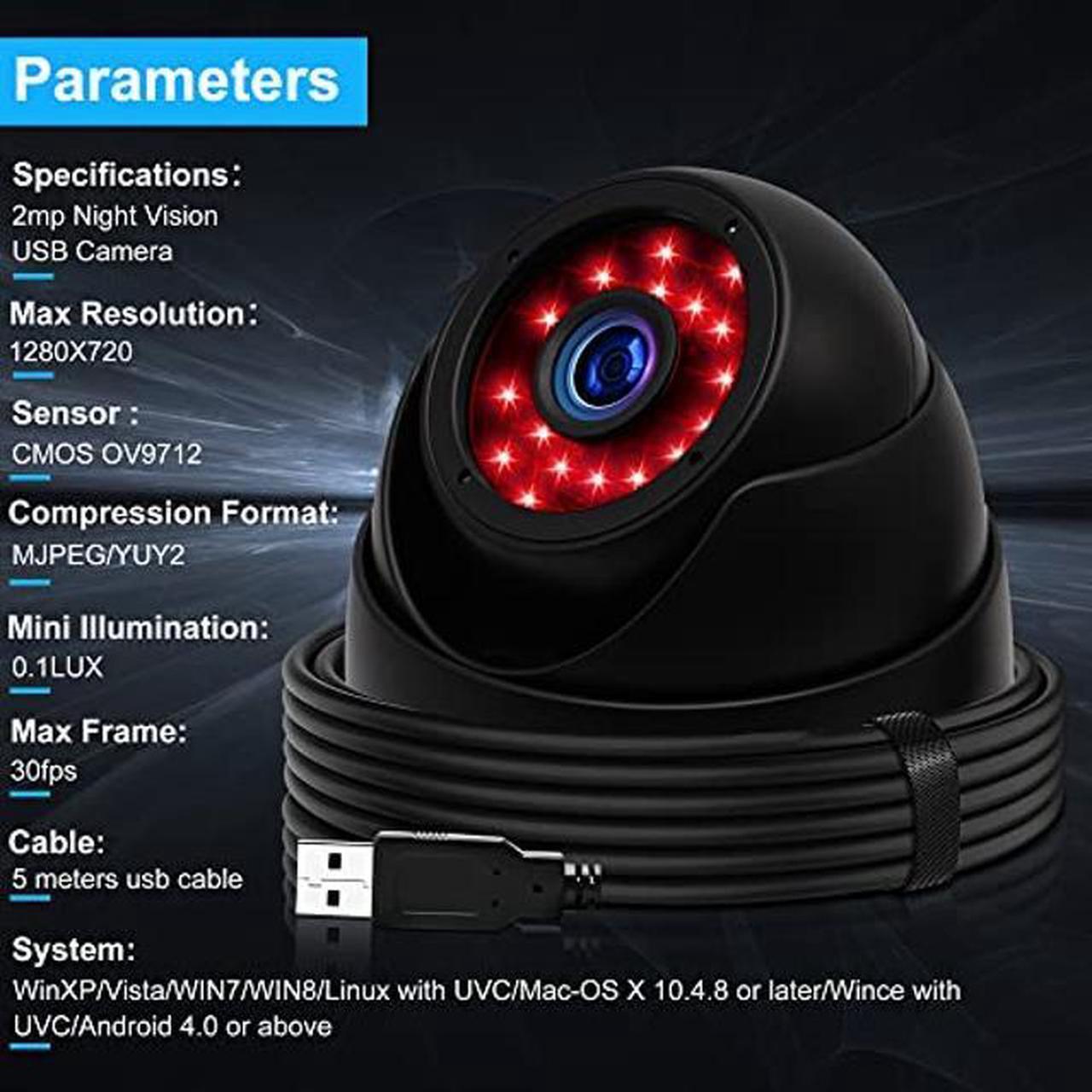Alt view image 5 of 5 - ELP 1megapixel Day Night Vision Indoor&Outdoor CCTV USB Dome Housing Camera Vandal-Proof for House and Pc Industrial Security.CCTV Camera for Baby Monitor, Pets Monitor,Home Security