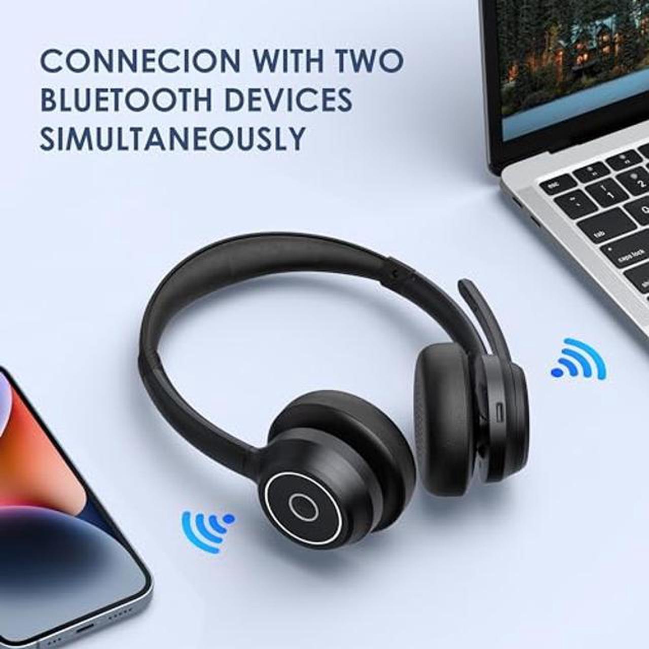 Alt view image 5 of 5 - Gixxted Bluetooth Headset, Wireless Headset with Noise Cancelling Microphone for Work, On Ear Headphones with USB Dongle and Mute Mic for Computer, Office Headset for Work, Call Center