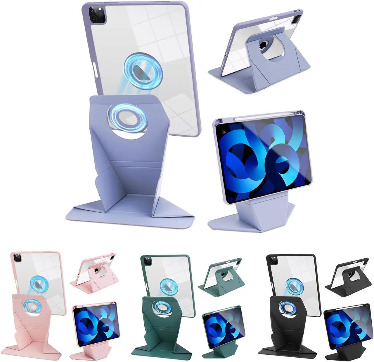 Alt view image 2 of 5 - Hennaja Rotating Case for ipad Pro 11'' (1st/2nd/3rd/4th Gen), ipad Air (4th/5th Gen) Case, Dechable ipad Case with Foldable Magnetic Stand, Auto Sleep/Wake(1-Blue)