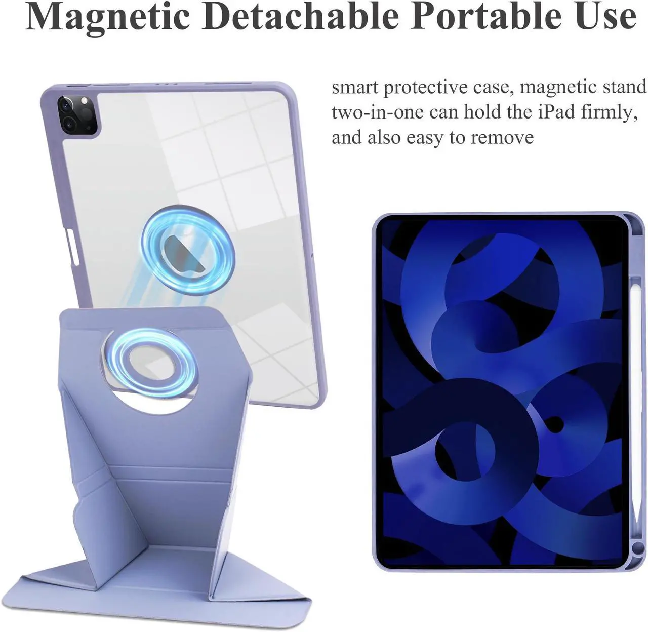 Alt view image 5 of 5 - Hennaja Rotating Case for ipad Pro 11'' (1st/2nd/3rd/4th Gen), ipad Air (4th/5th Gen) Case, Dechable ipad Case with Foldable Magnetic Stand, Auto Sleep/Wake(1-Blue)