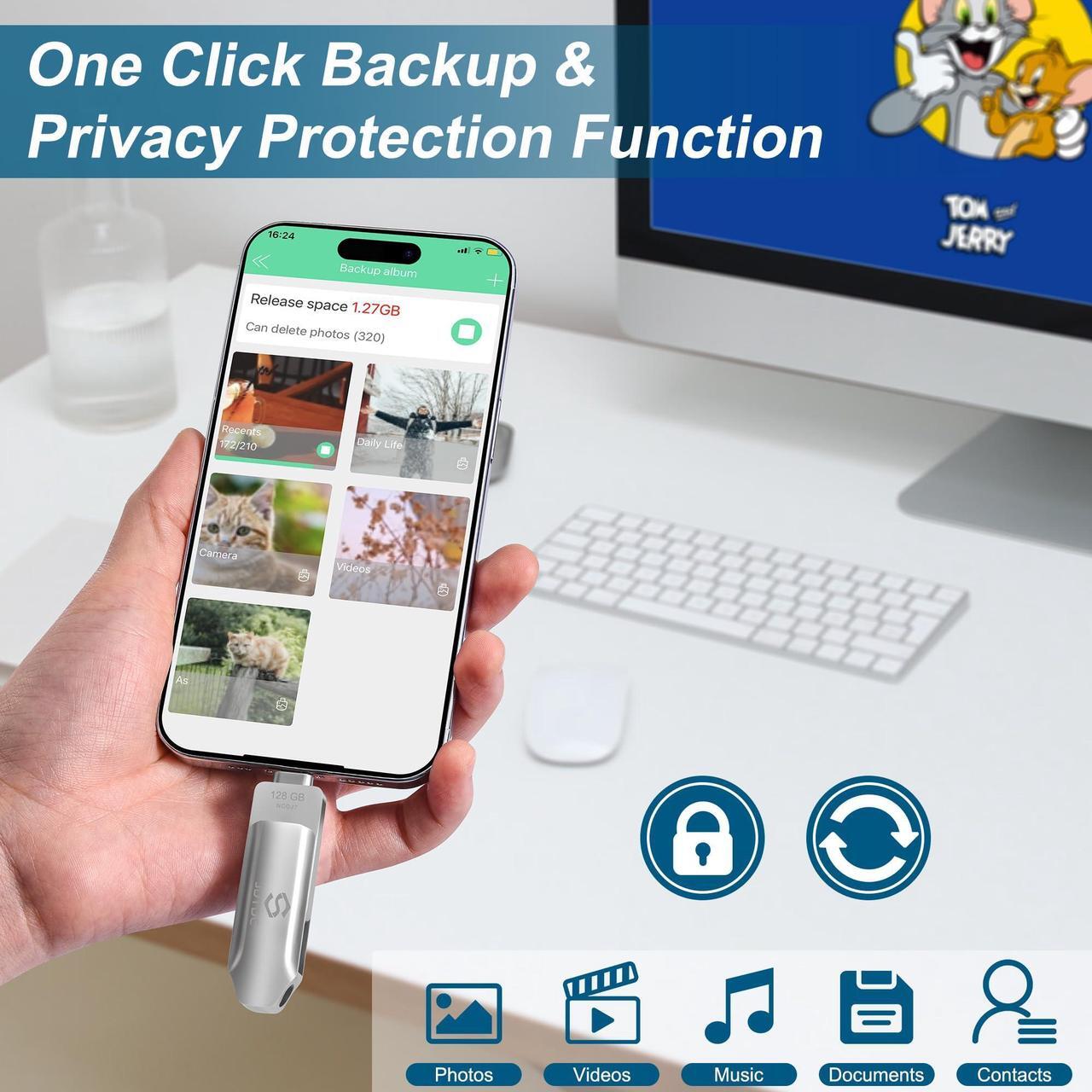 Alt view image 3 of 5 - 256GB Photo-Stick-iPhone-15-Thumb-Drive Flash-Drive-iPhone-Photo-Storage iPhone Backup Stick For Photos Videos Contacts iPhone-Photo-Transfer-Stick iPad USB C Memory Photo-Stick-Android iPad-USB-Drive