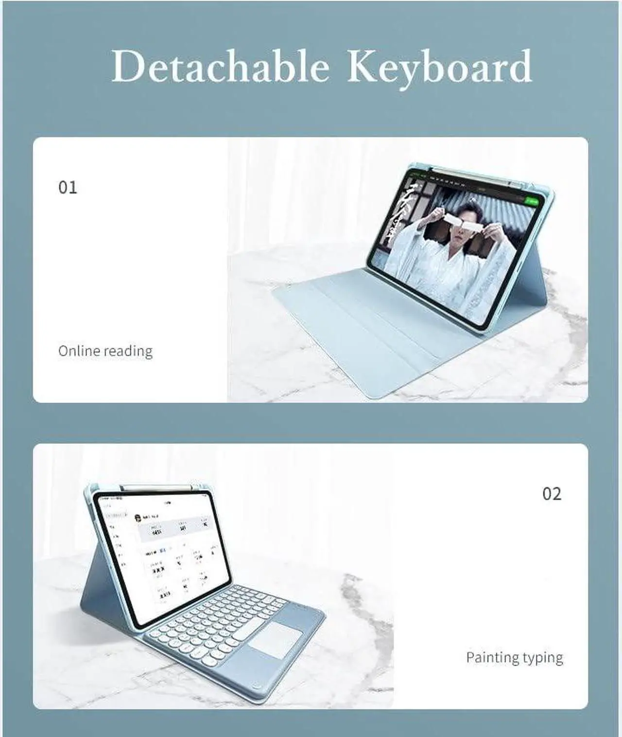 Alt view image 3 of 5 - kaitesi Keyboard Case for iPad mini 6 (8.3 inch) Keyboard Case with Touchpad Detachable Keyboard Cover Supports Pencil Charging (Mint Green)
