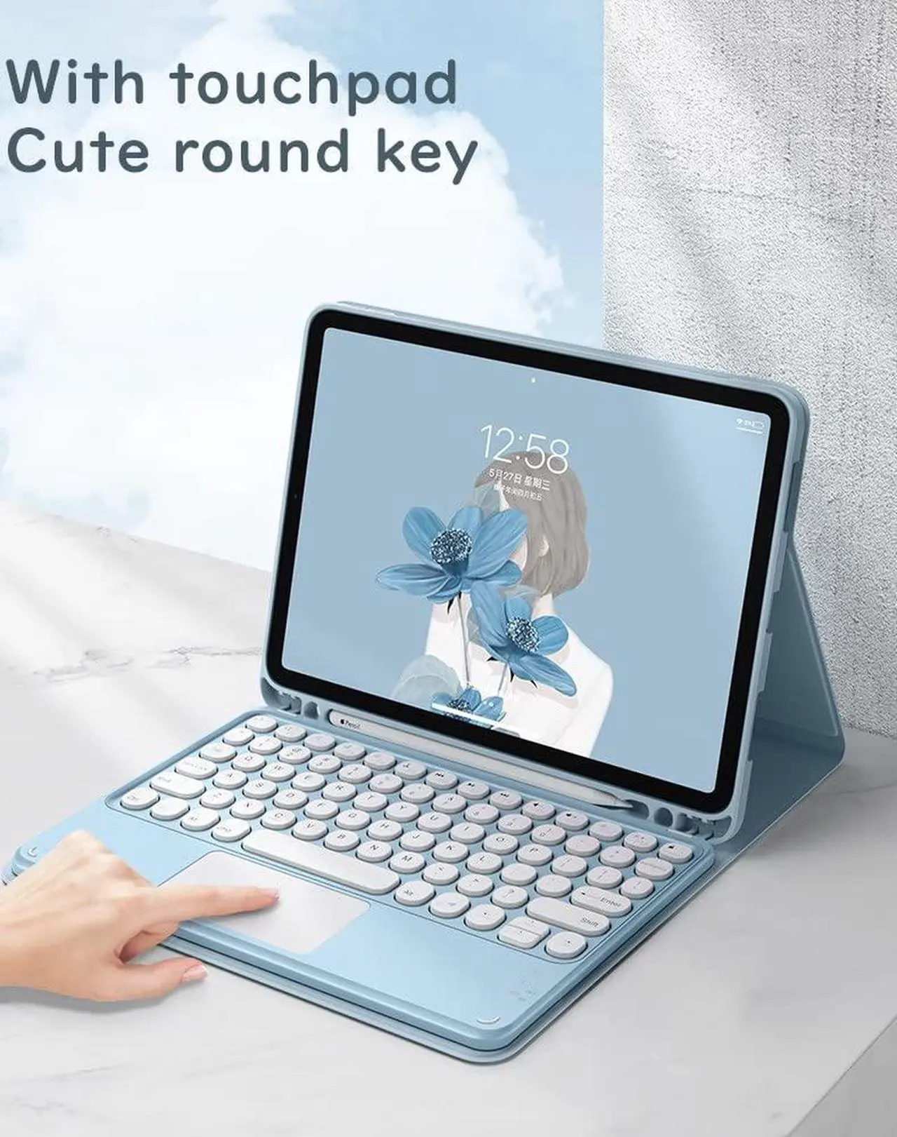 Alt view image 3 of 5 - HENGHUI iPad Pro 11 inch 2022 Keyboard Case with Touchpad Cute Round Key Color Keyboard Pro 11" 4th 3rd Generation 2020 2nd Generation Detachable Touch Keyboard Slim Smart Cover (Pro11, Black)
