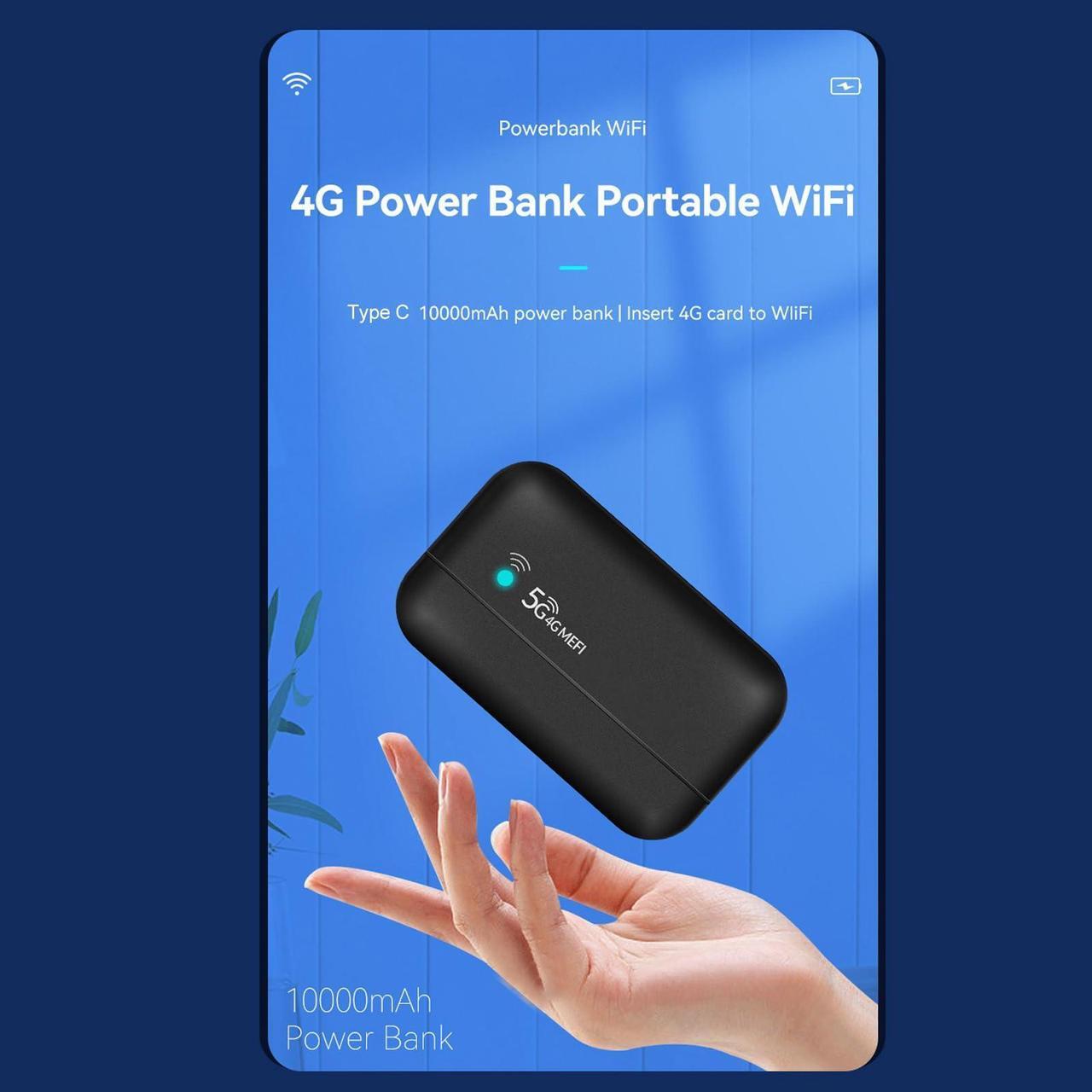 Alt view image 2 of 5 - 4G Wireless Network Router with SIM Card Slot, 10000mAh Battery Portable WiFi Router Power Bank, Unlocked 5G WiFi Hotspot 300Mbps Router, WiFi 802.11g / b/n, 100 x 60 x 32mm