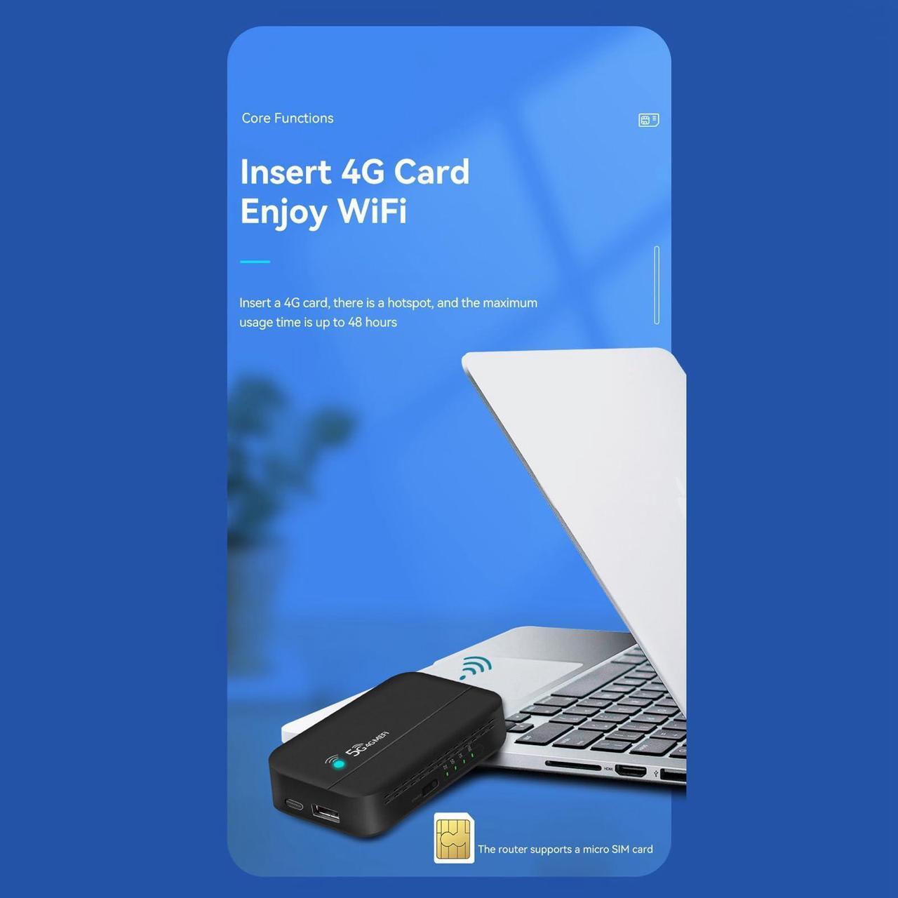 Alt view image 4 of 5 - 4G Wireless Network Router with SIM Card Slot, 10000mAh Battery Portable WiFi Router Power Bank, Unlocked 5G WiFi Hotspot 300Mbps Router, WiFi 802.11g / b/n, 100 x 60 x 32mm