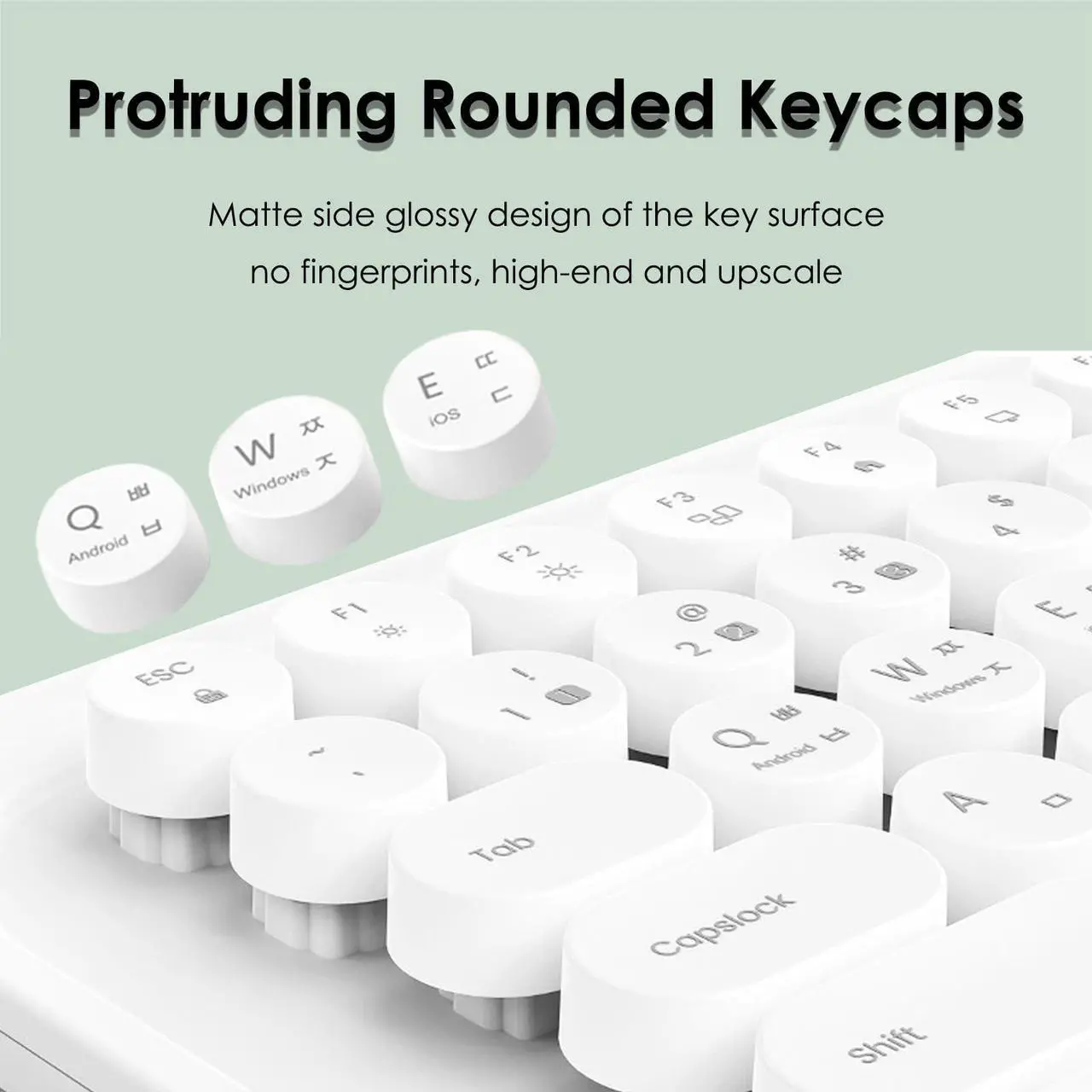 Alt view image 3 of 5 - 86 Keys Wireless Typewriter Keyboard, Retro Keyboard with Integrated Stand, Bluetooths Keyboard with Cute Round Keycaps for Multi Device for PC (Mint Green)