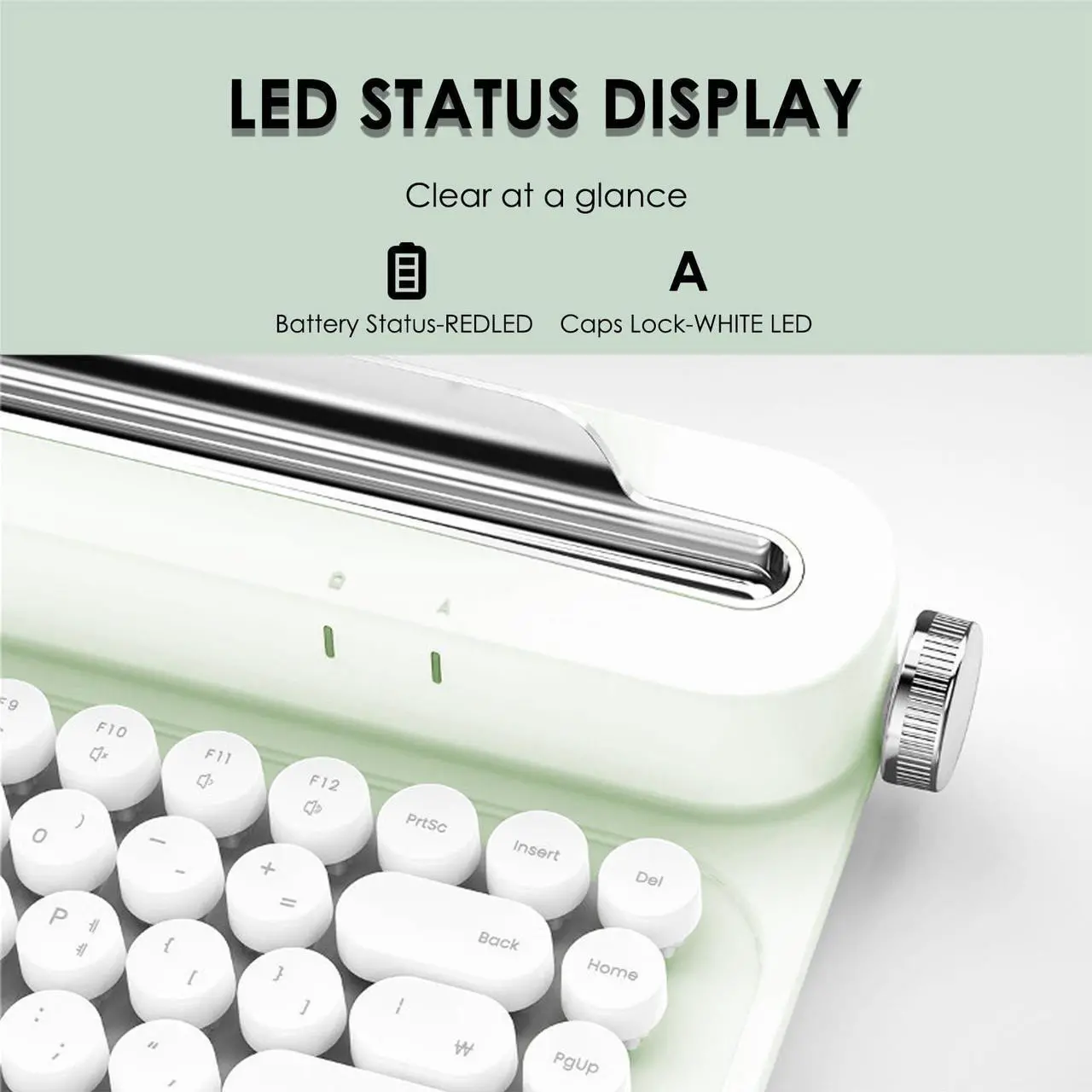 Alt view image 4 of 5 - 86 Keys Wireless Typewriter Keyboard, Retro Keyboard with Integrated Stand, Bluetooths Keyboard with Cute Round Keycaps for Multi Device for PC (Mint Green)